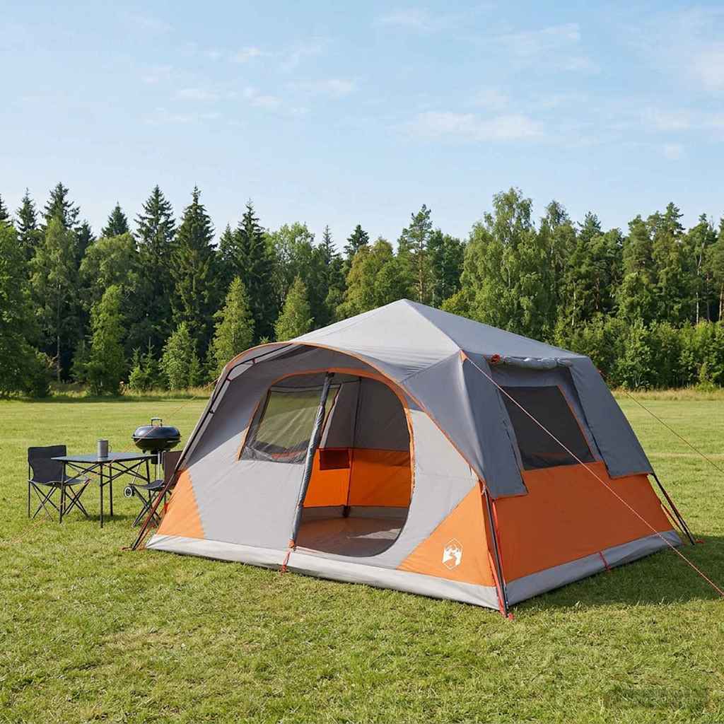 Sofort Zelt 10 Personen Grau und Orange Polyester und Stahl