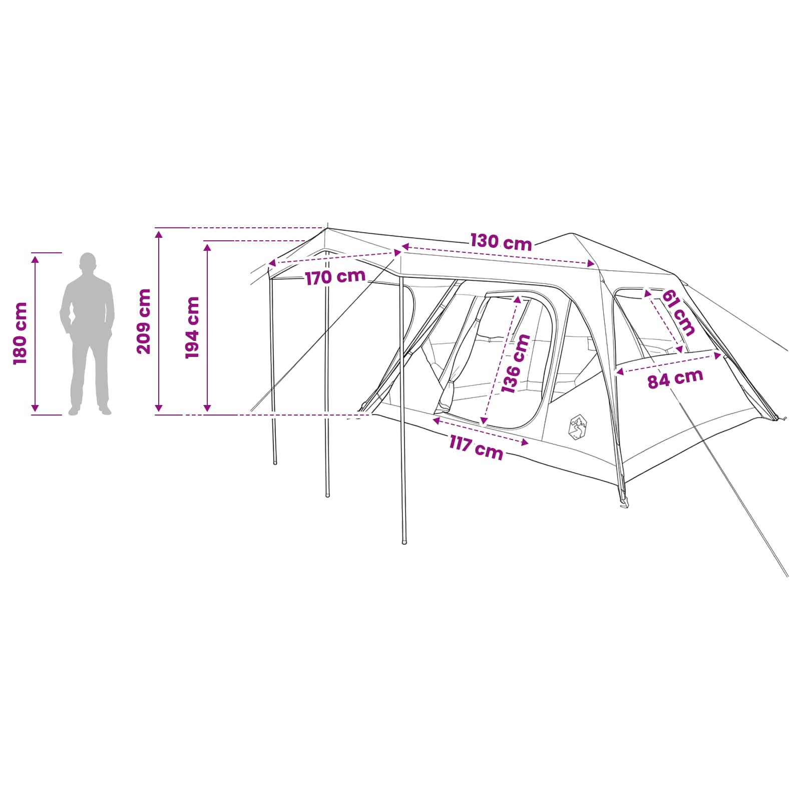 Familienzelt Blau 305 x 275 x 190 cm Polyester und Stahl