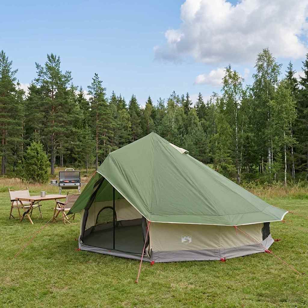 Tipi Zelt 18 Personen Grün Polyester und Stahl