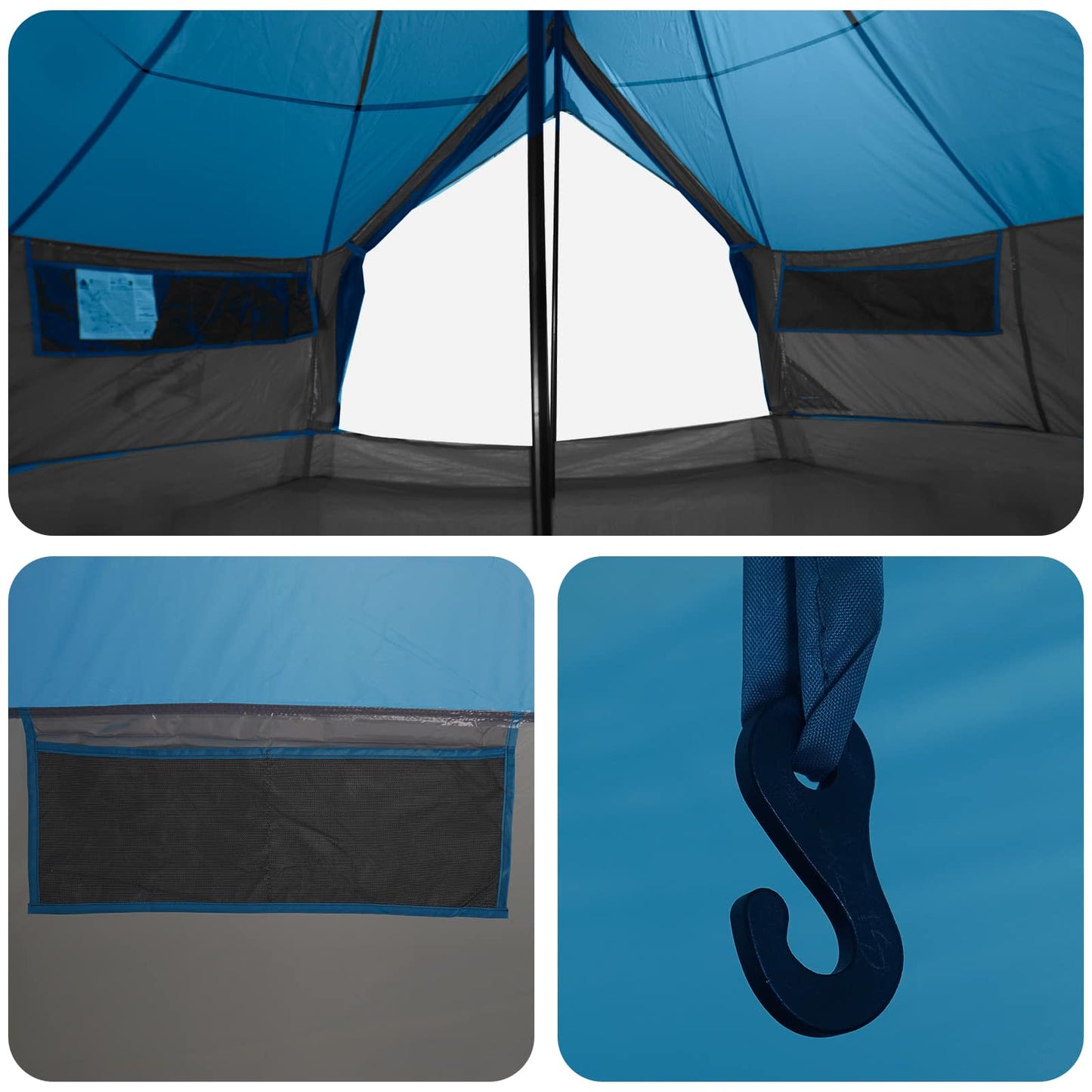 Tipi Zelt 18 Personen Blau Polyester und Stahl