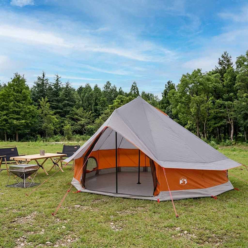 Tipi Zelt 18 Personen Grau und Orange Polyester und Stahl