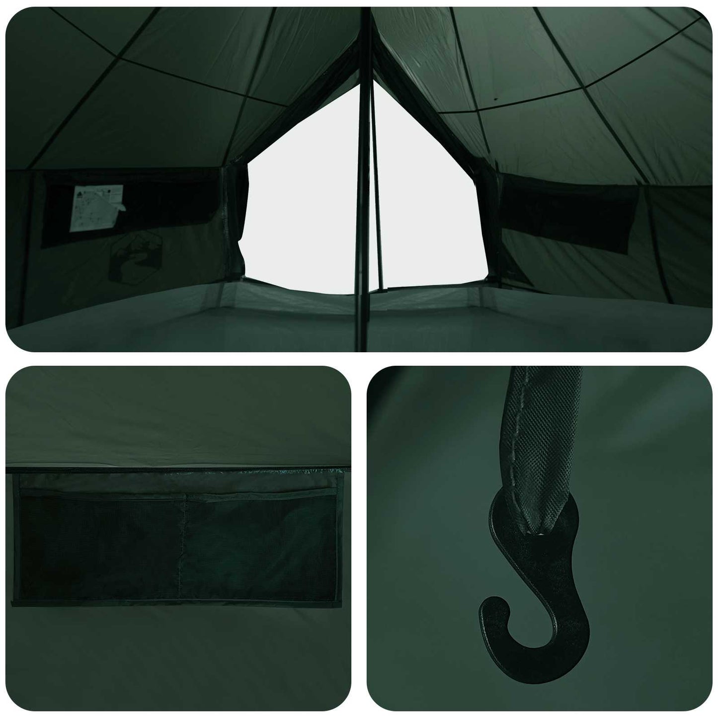 Tipi Zelt 18 Personen Olivegrün Polyester und Stahl