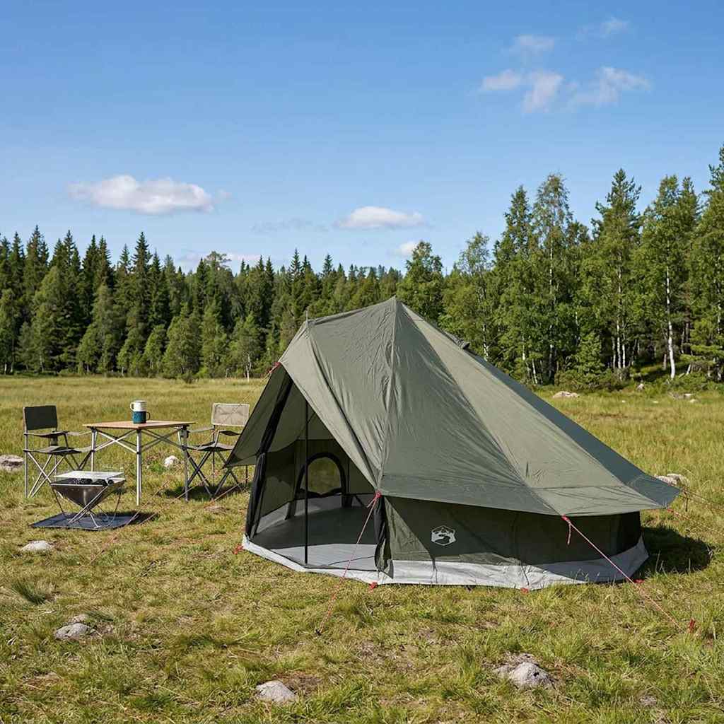 Tipi Zelt 18 Personen Olivegrün Polyester und Stahl