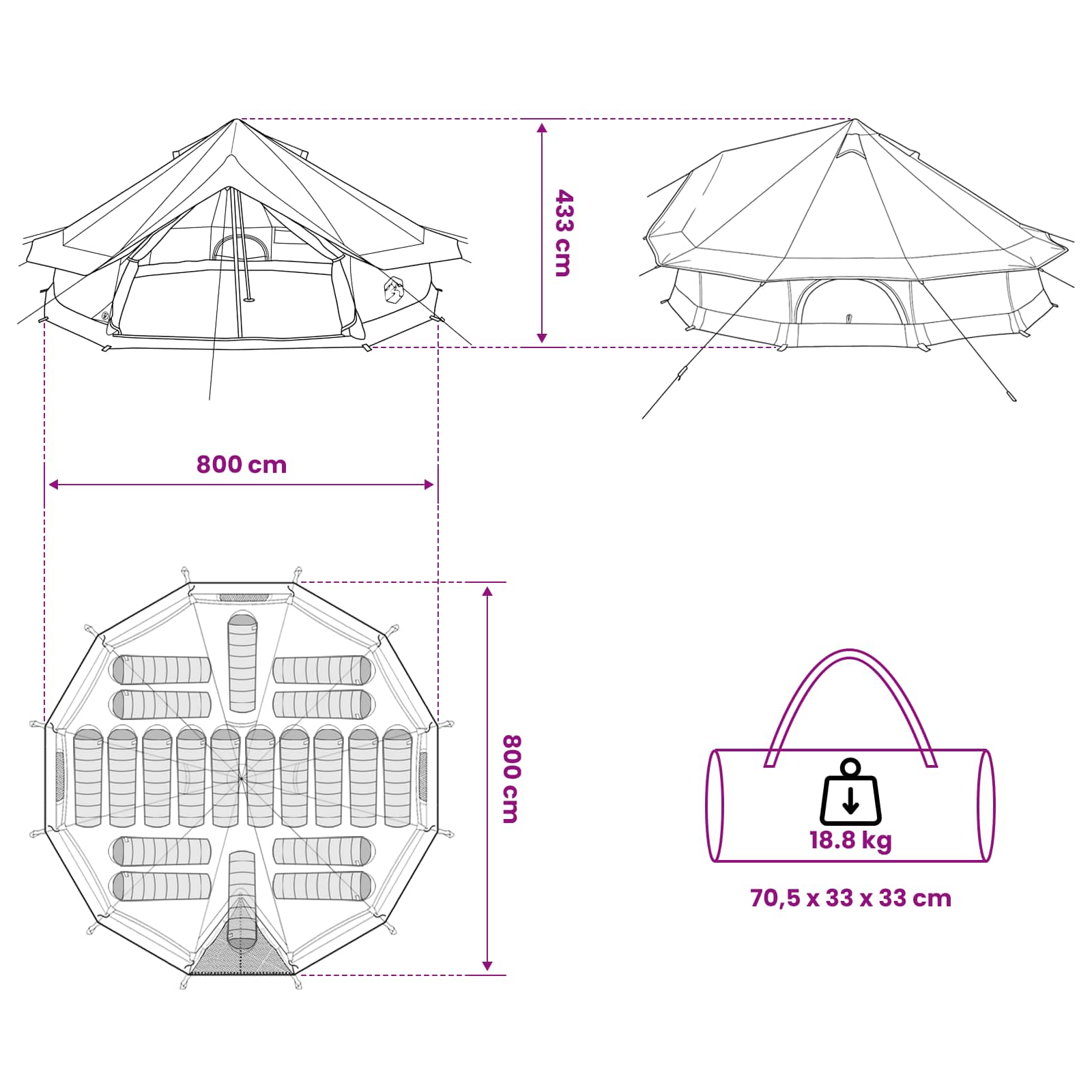 Tipi Zelt 20 Personen Blau Polyester und Stahl