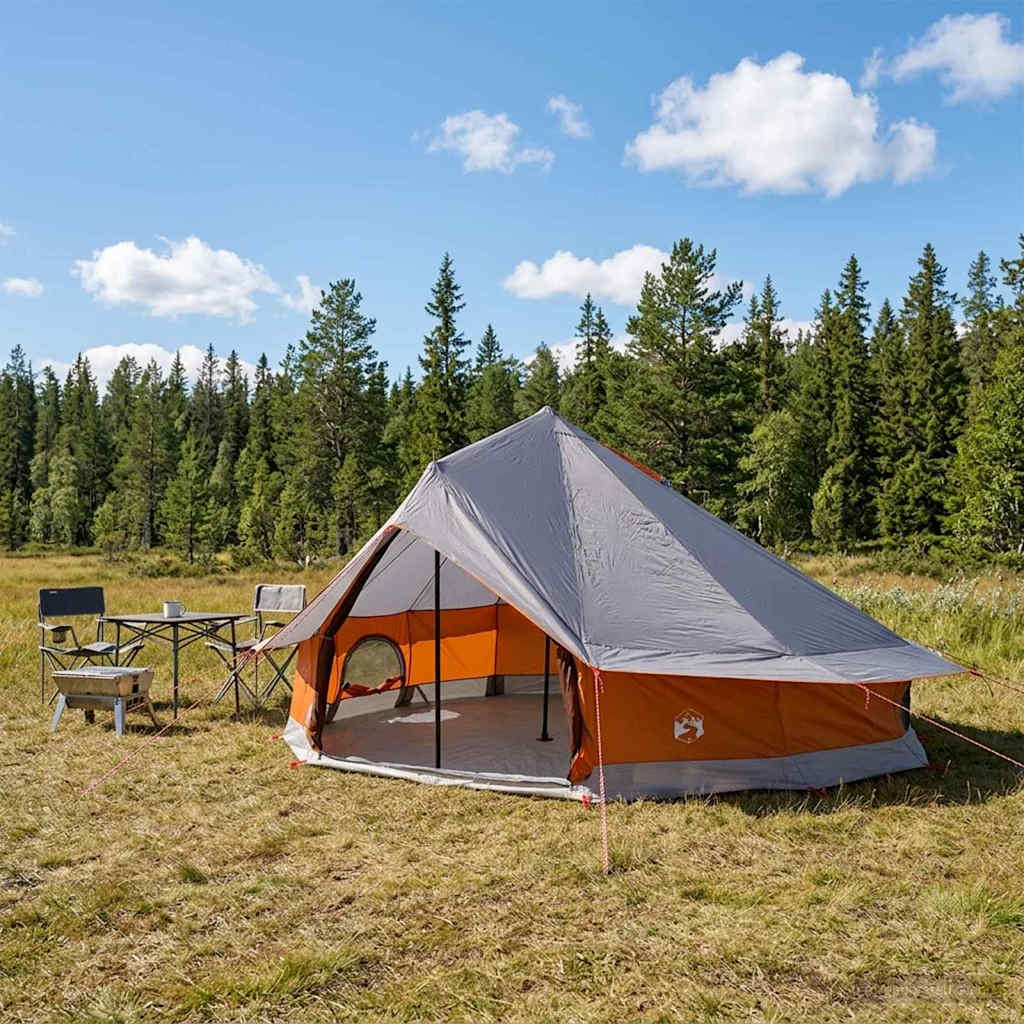 Tipi Zelt 20 Personen Grau und Orange Polyester und Stahl