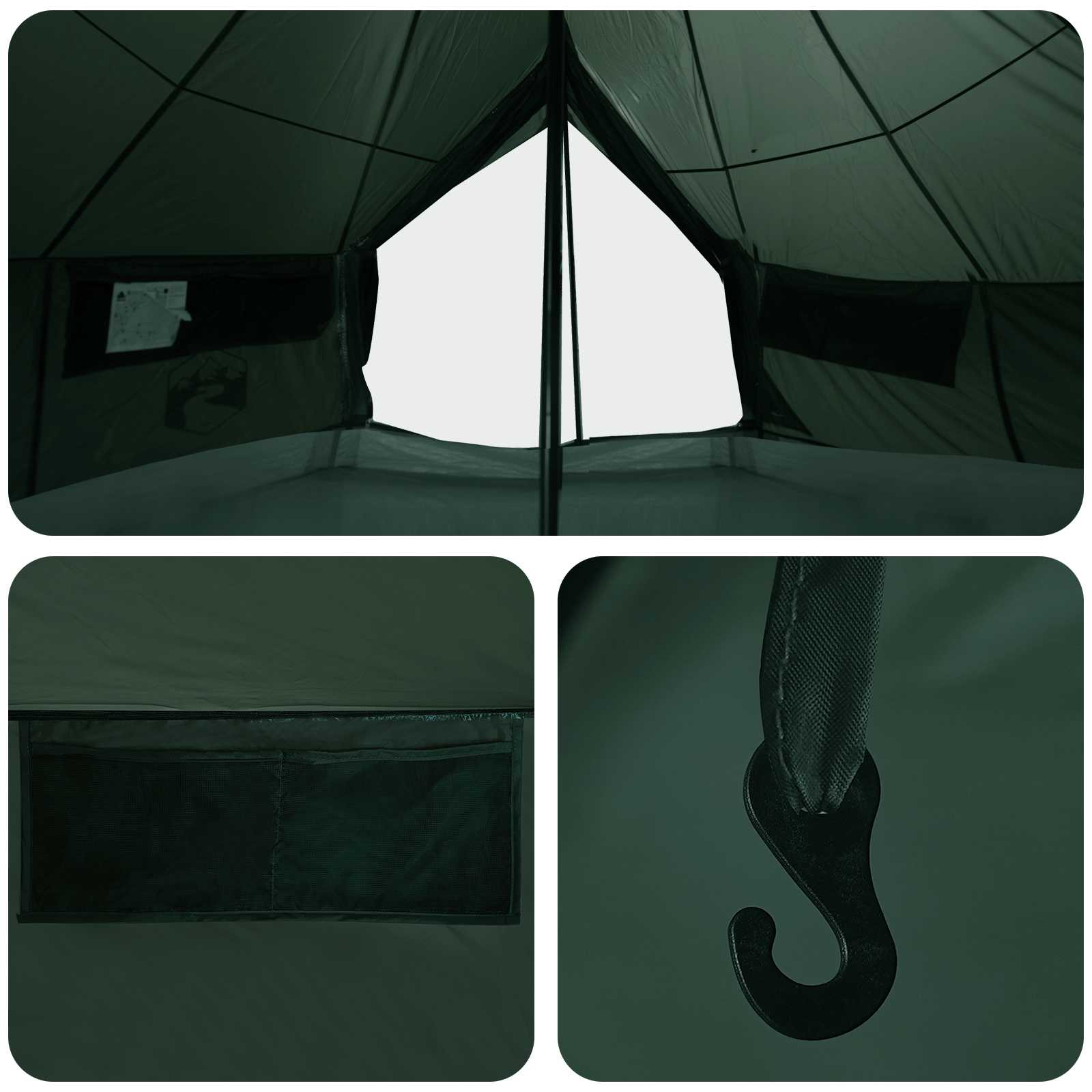 Tipi Zelt 20 Personen Olivegrün Polyester und Stahl