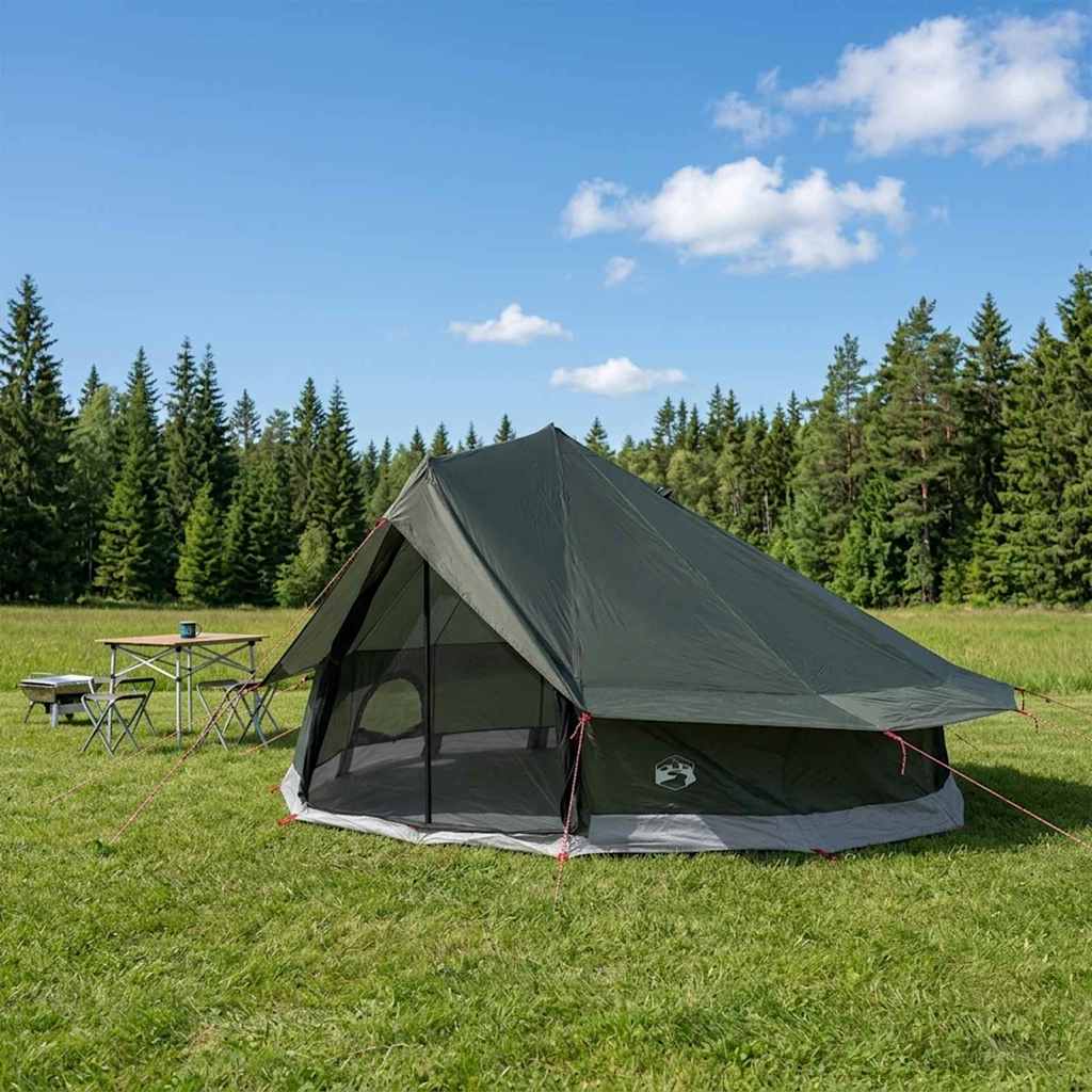 Tipi Zelt 20 Personen Olivegrün Polyester und Stahl