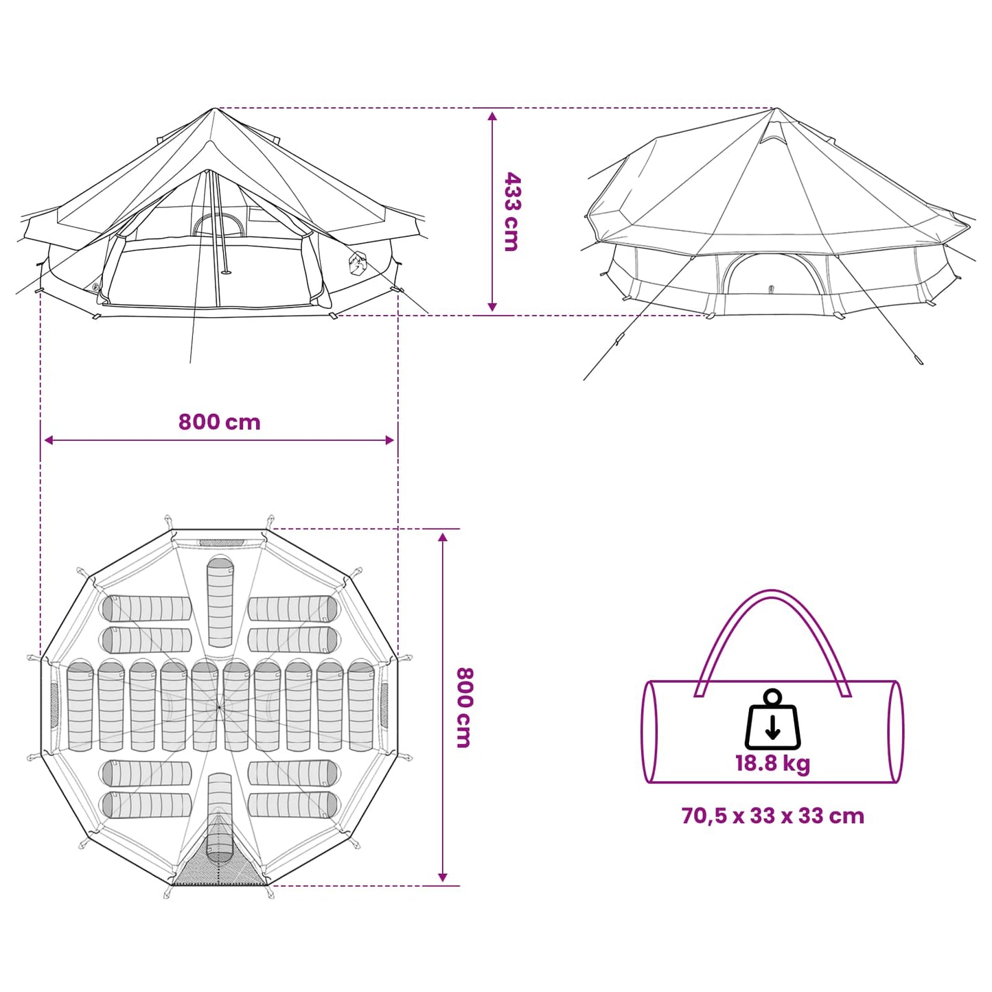 Tipi Zelt 20 Personen Olivegrün Polyester und Stahl