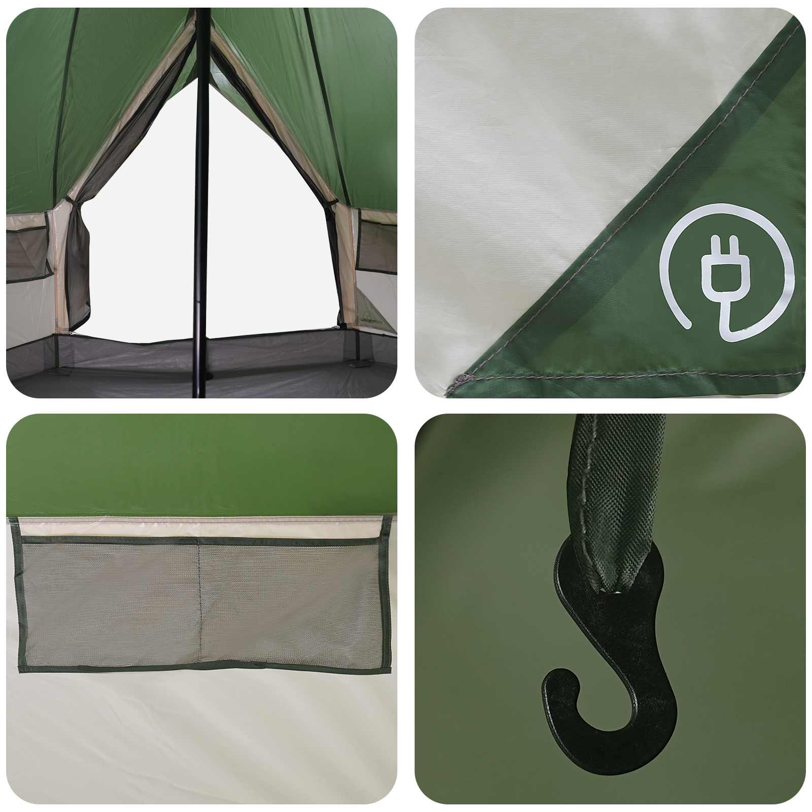 Tipi Zelt 4 Personen Grün Polyester und Stahl