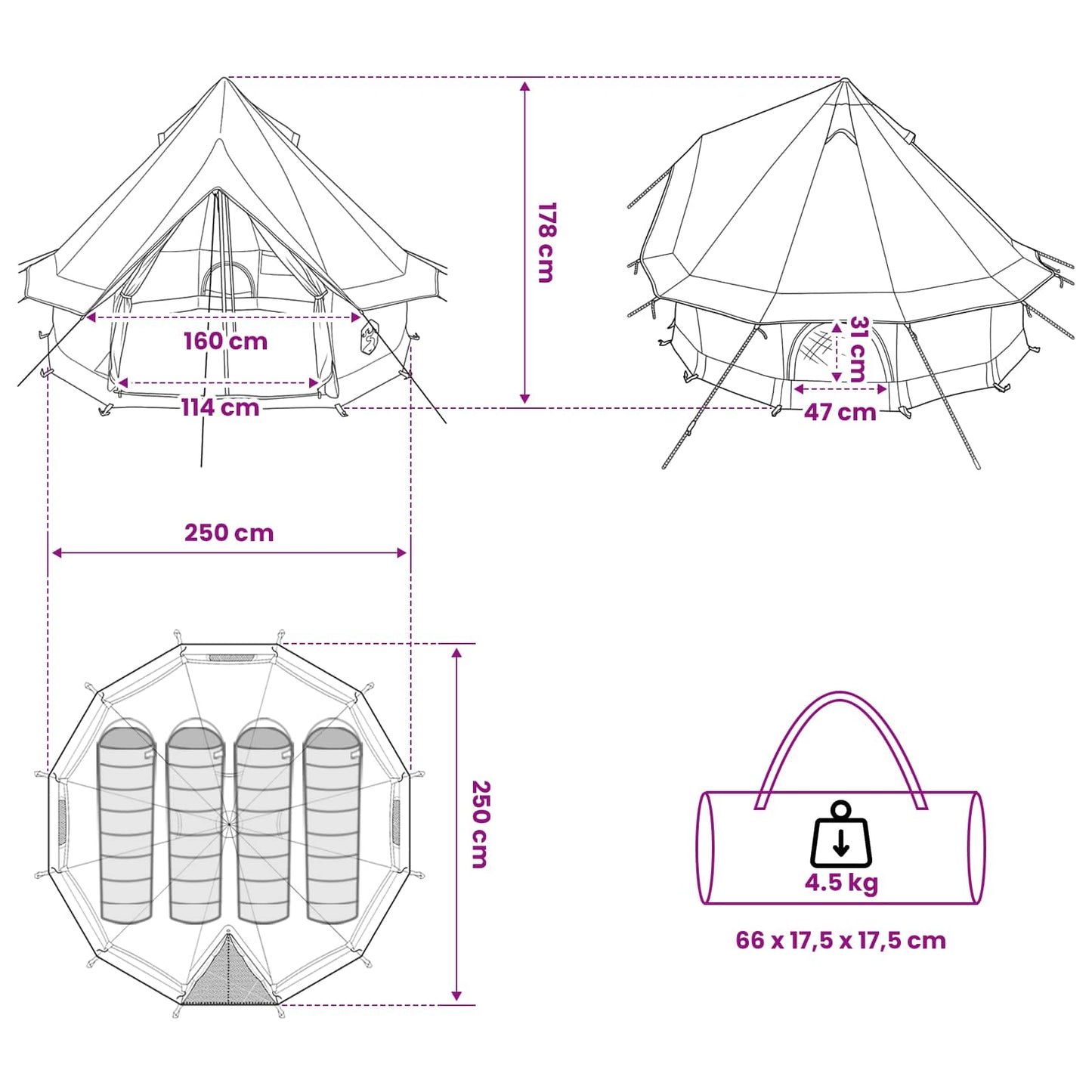 Tipi Zelt 4 Personen Grün Polyester und Stahl
