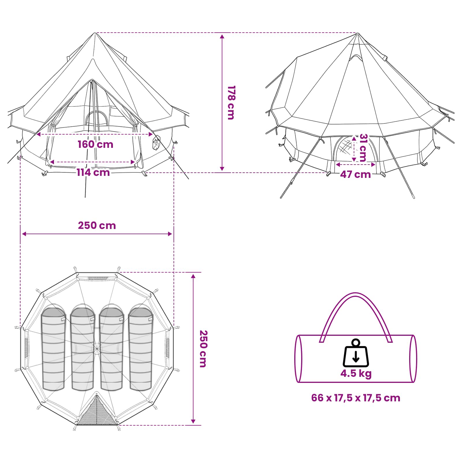 Tipi Zelt 4 Personen Grün Polyester und Stahl