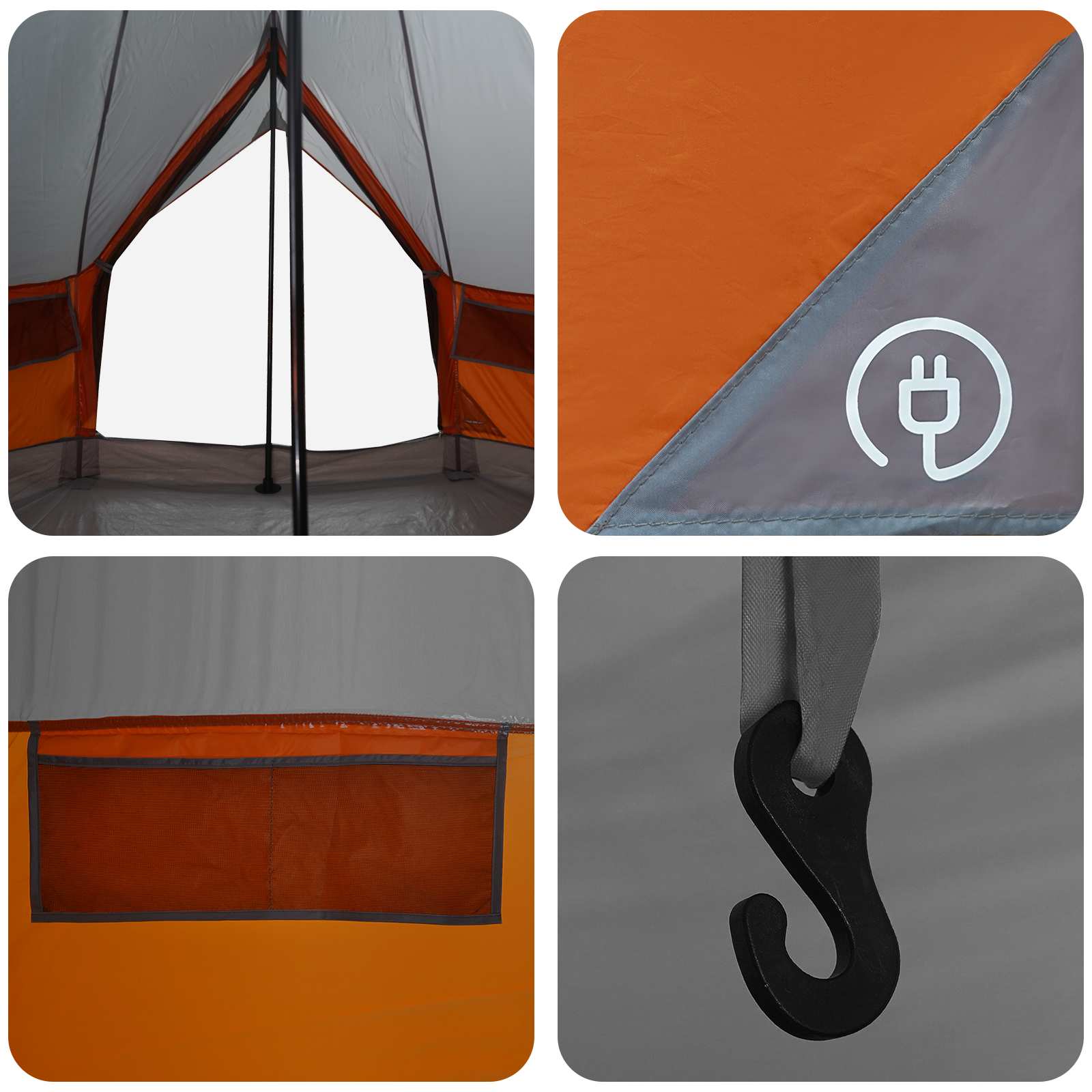Tipi Zelt 4 Personen Grau und Orange Polyester und Stahl