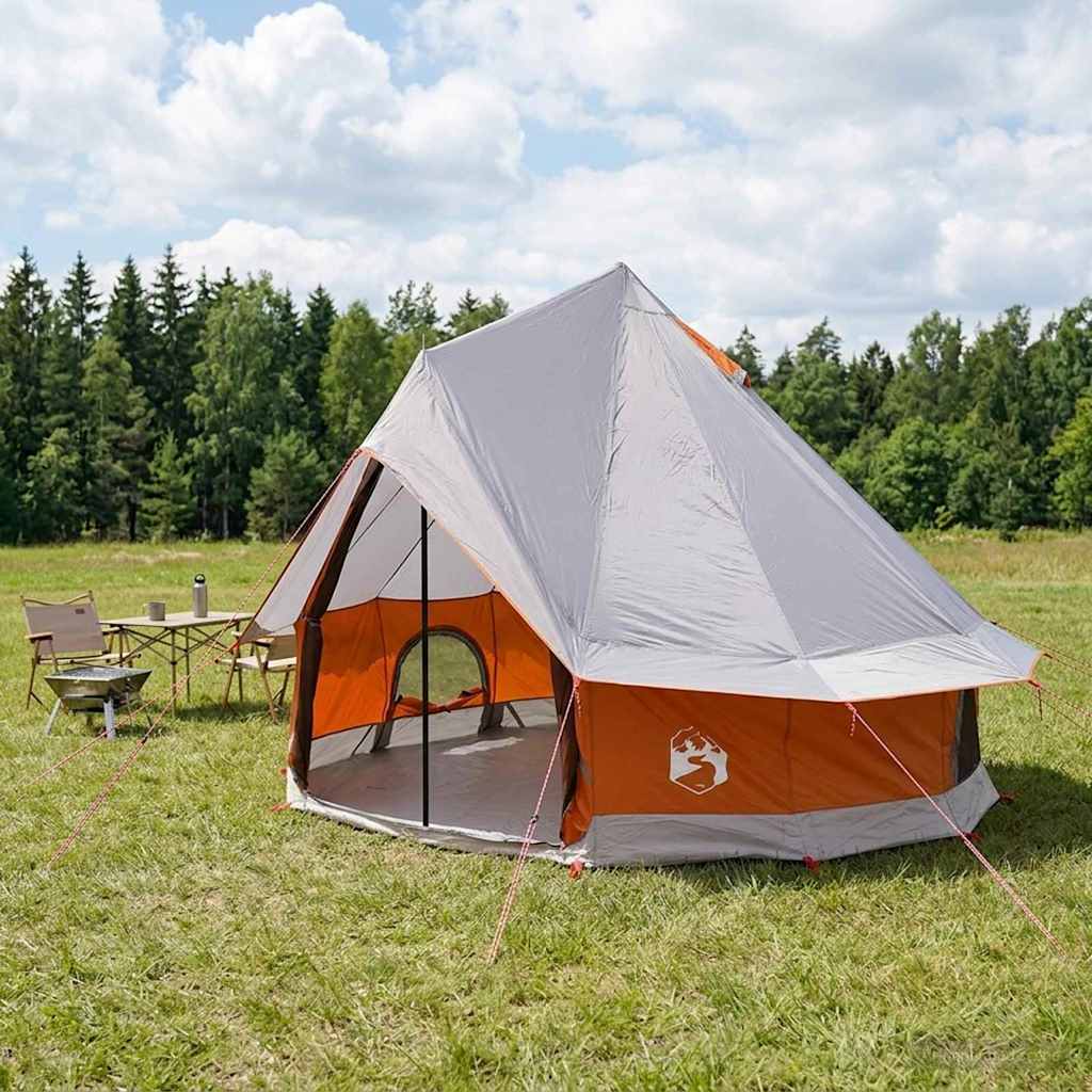 Tipi Zelt 4 Personen Grau und Orange Polyester und Stahl