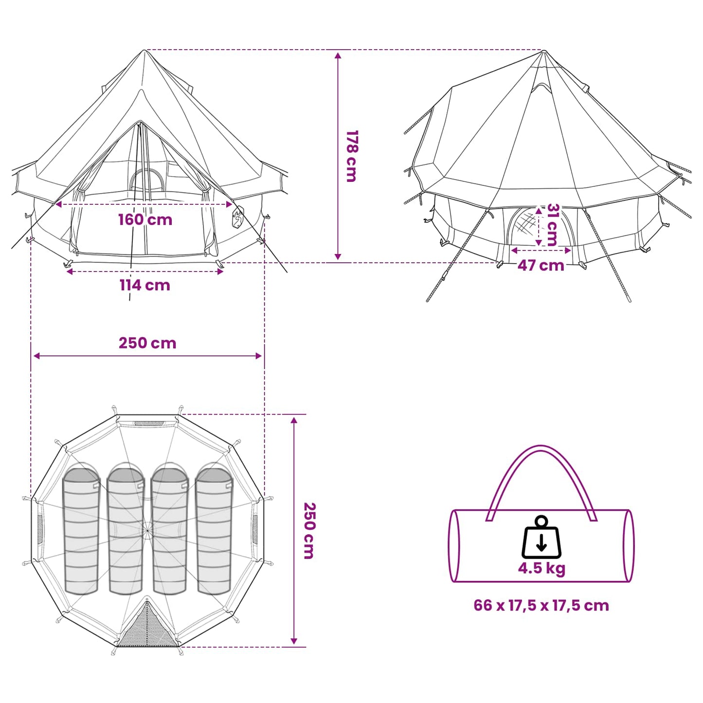 Tipi Zelt 4 Personen Grau und Orange Polyester und Stahl