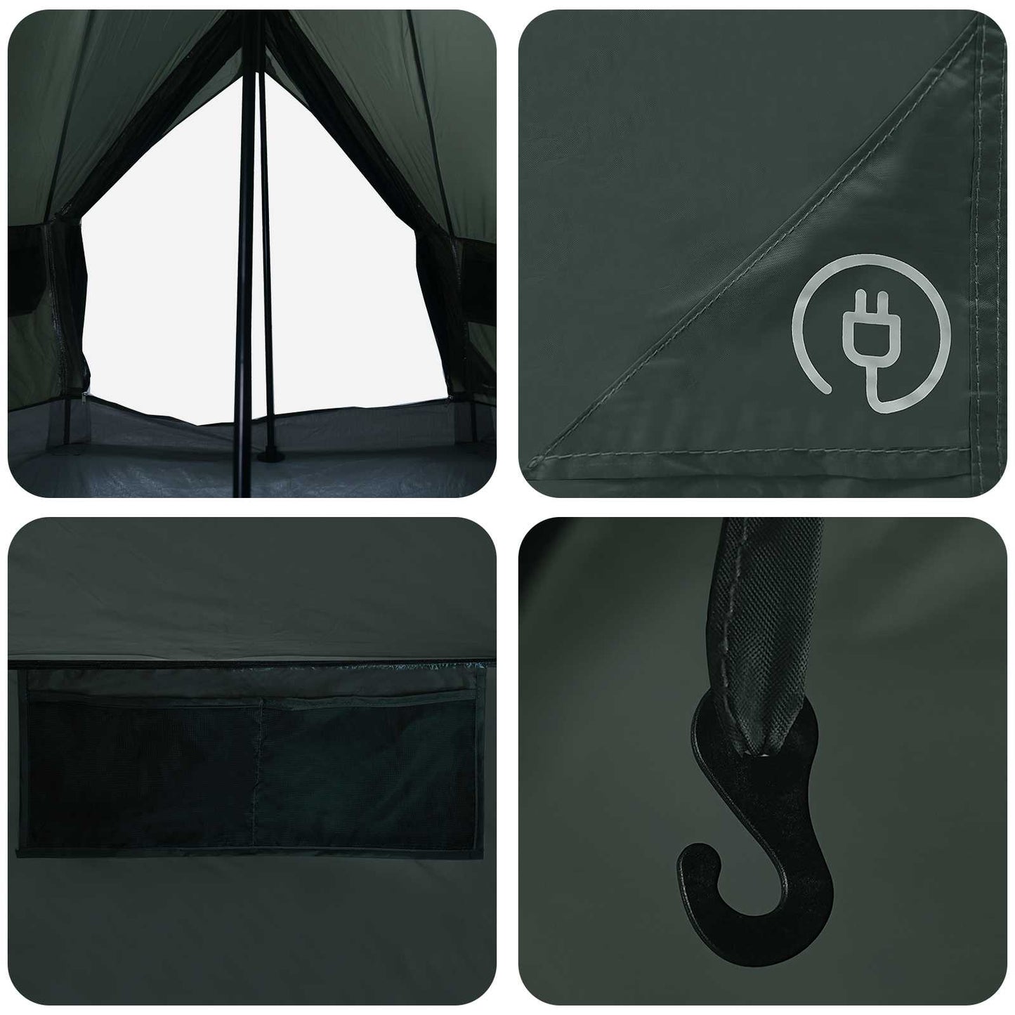 Tipi Zelt 4 Personen Olivegrün Polyester und Stahl