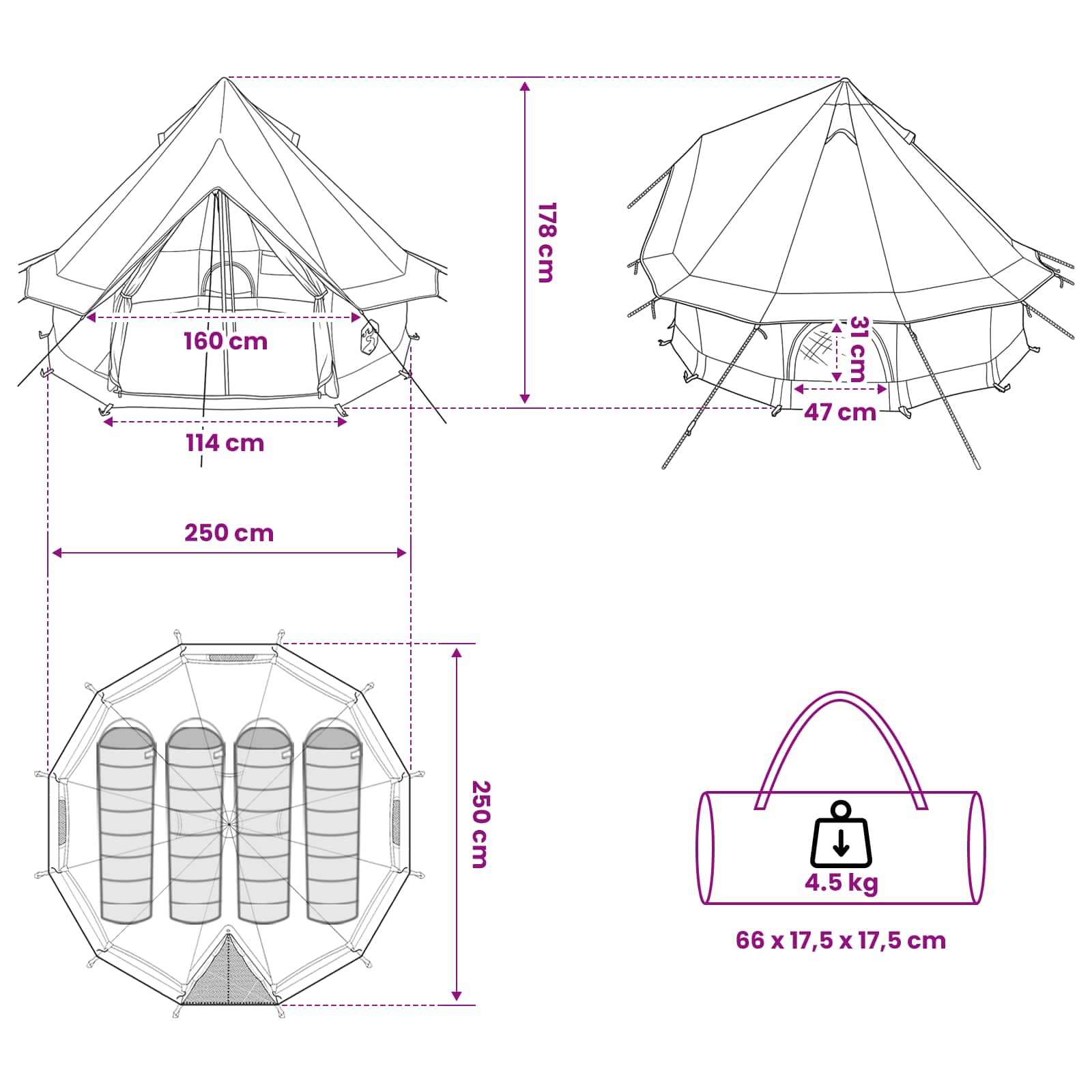 Tipi Zelt 4 Personen Olivegrün Polyester und Stahl