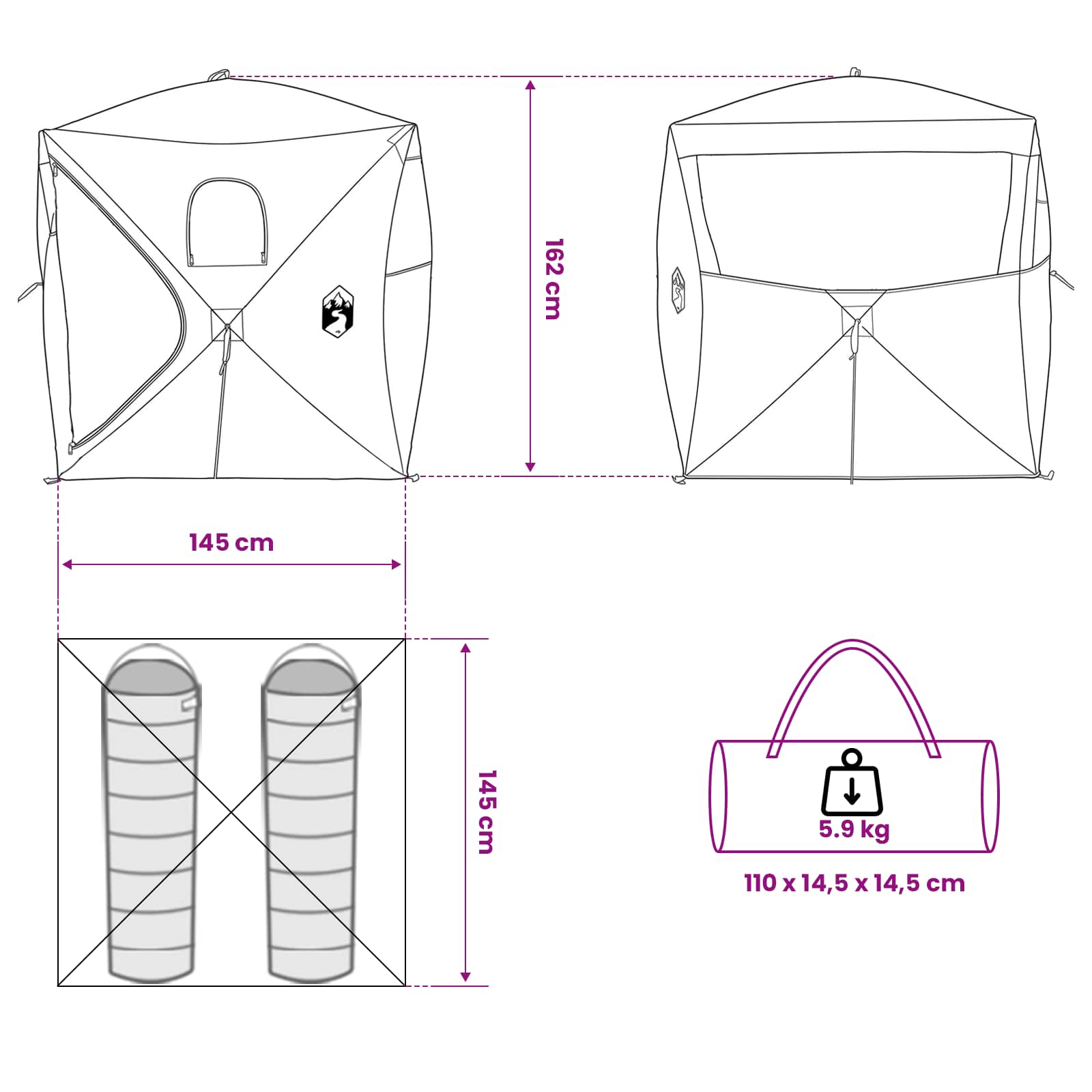 Huntingzelt Tarnung 143 x 143 x 165 cm Polyester und Stahl