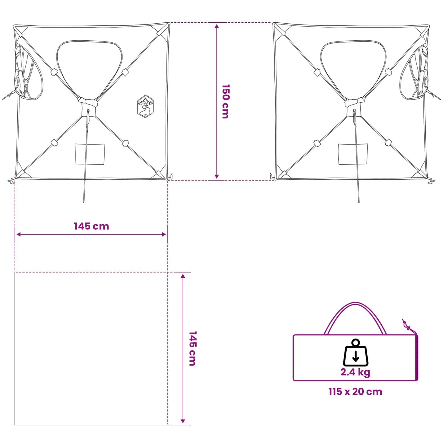 Huntingzelt 145 x 145 x 150 cm Weiß Blackout