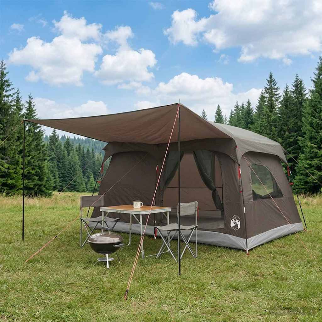 Familienzelt 6 Personen Braun Grau Polyester