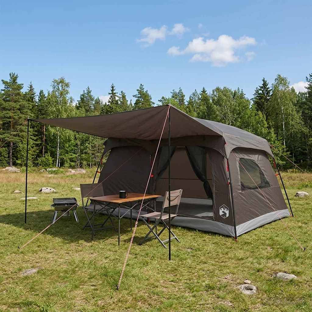Familienzelt 10 Personen Braun Grau Polyester und Stahl