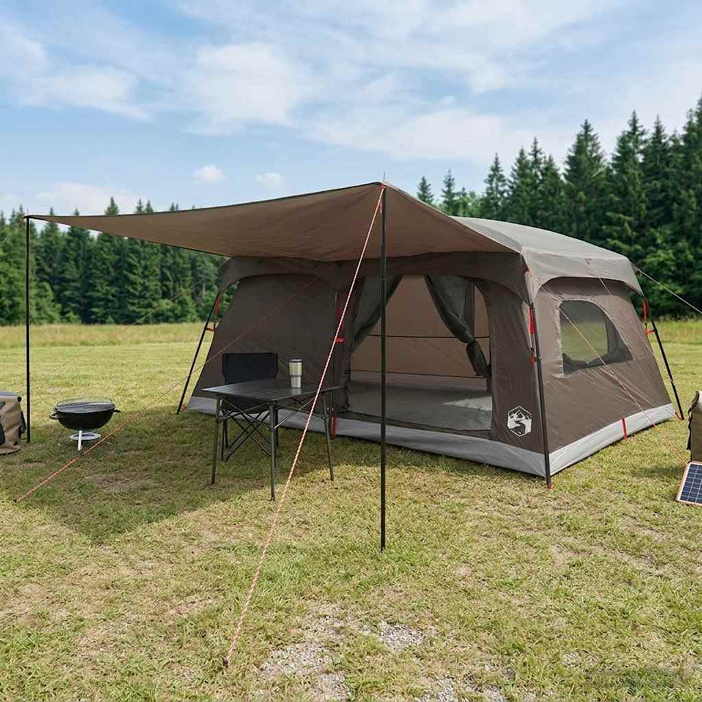 Familienzelt 14 Personen Braun Grau Polyester und Stahl