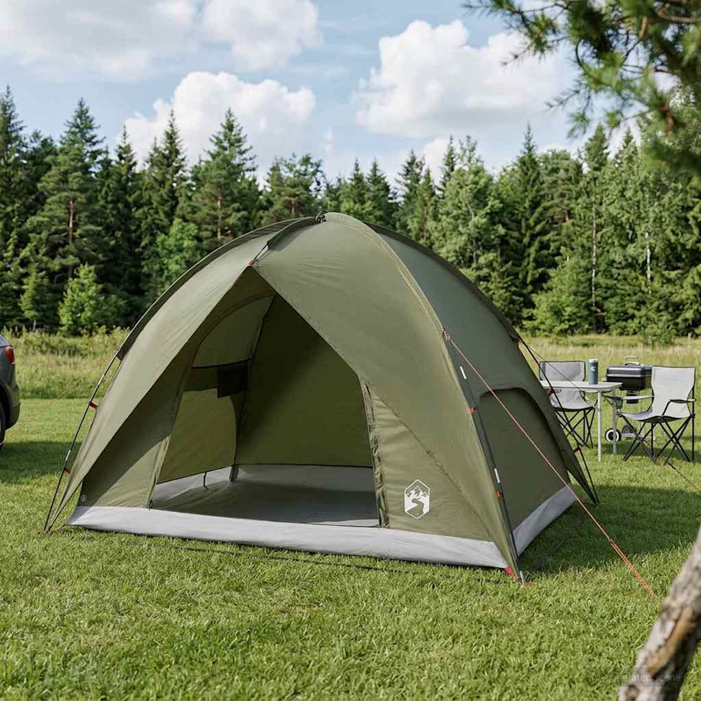 Campingzelt mit Regenhaube wasserdicht 4 Personen Olivgrün