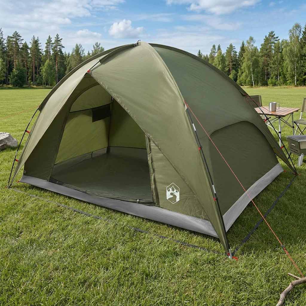 Campingzelt mit Regenhaube wasserdicht 4 Personen Olivgrün