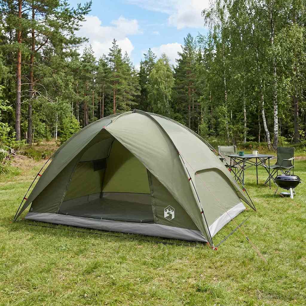Campingzelt mit Regenhaube wasserdicht 4 Personen Olivgrün