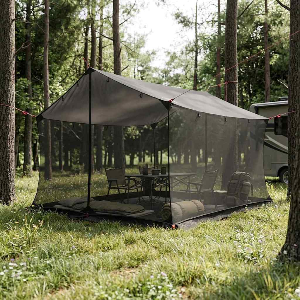 Camping-Tarp mit Netzwänden 340 x 260 x 220 cm Braun Grau