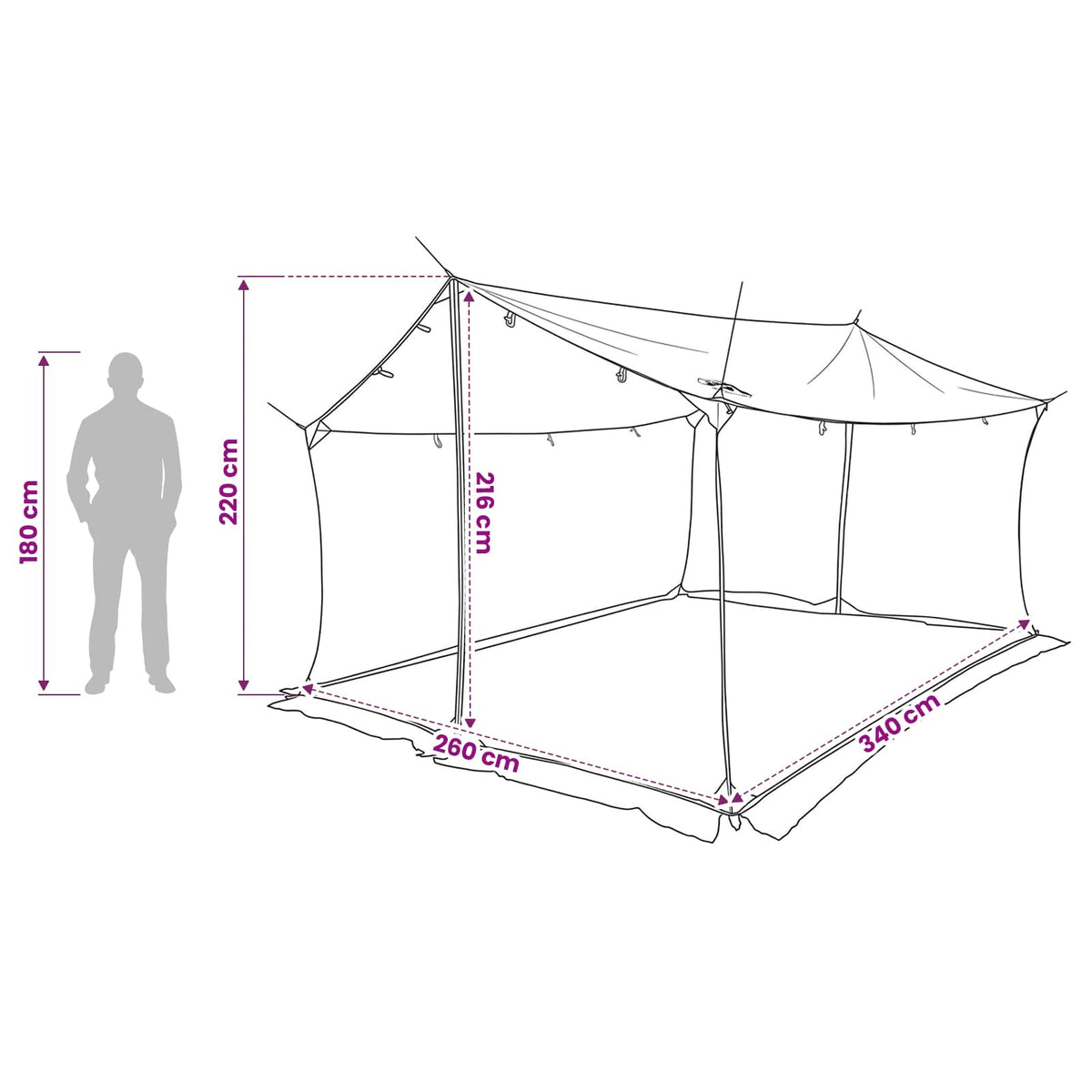 Camping-Tarp mit Netzwänden Braun Grau 340 x 260 x 220 cm