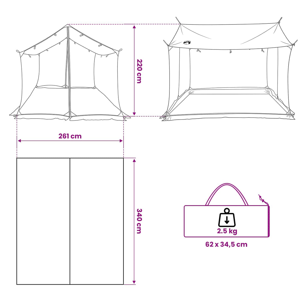 Camping-Tarp mit Netzwänden Braun Grau 340 x 260 x 220 cm