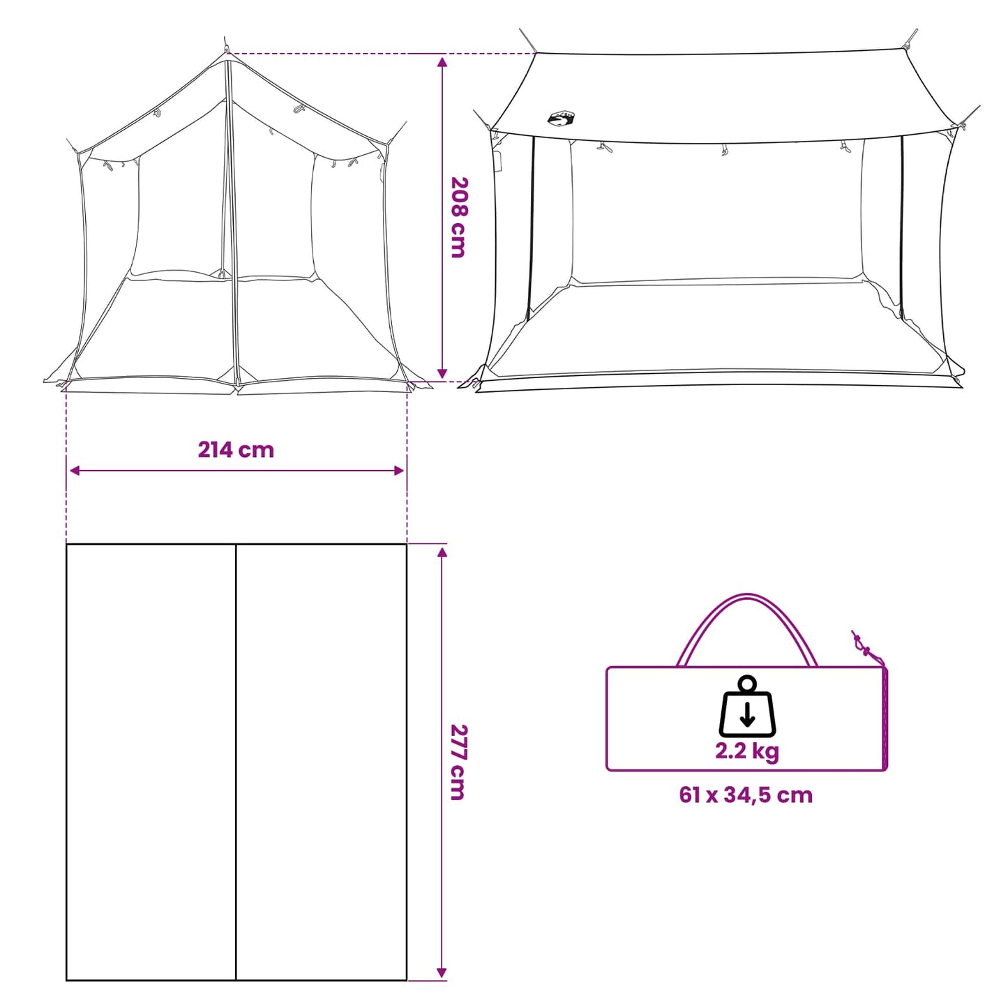 Camping-Tarp mit Netzwänden 270 x 210 x 210 cm Braun Grau