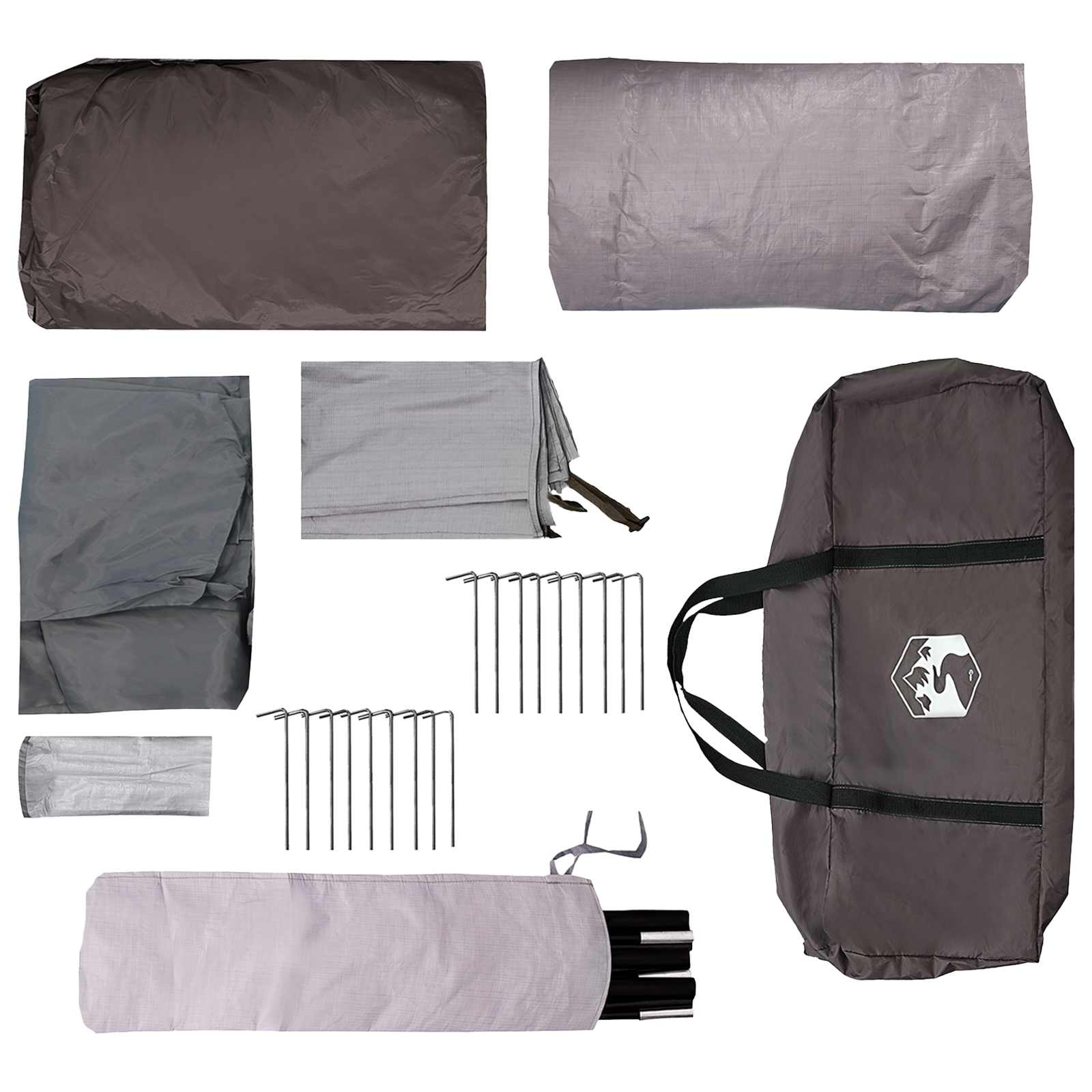 Tunnelzelt 10 Personen Braun Grau Polyester und Stahl