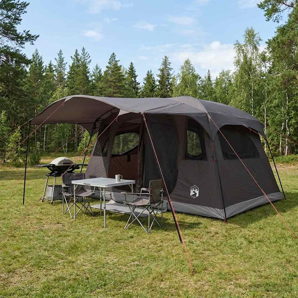 Tunnelzelt 10 Personen Braun Grau Polyester und Stahl