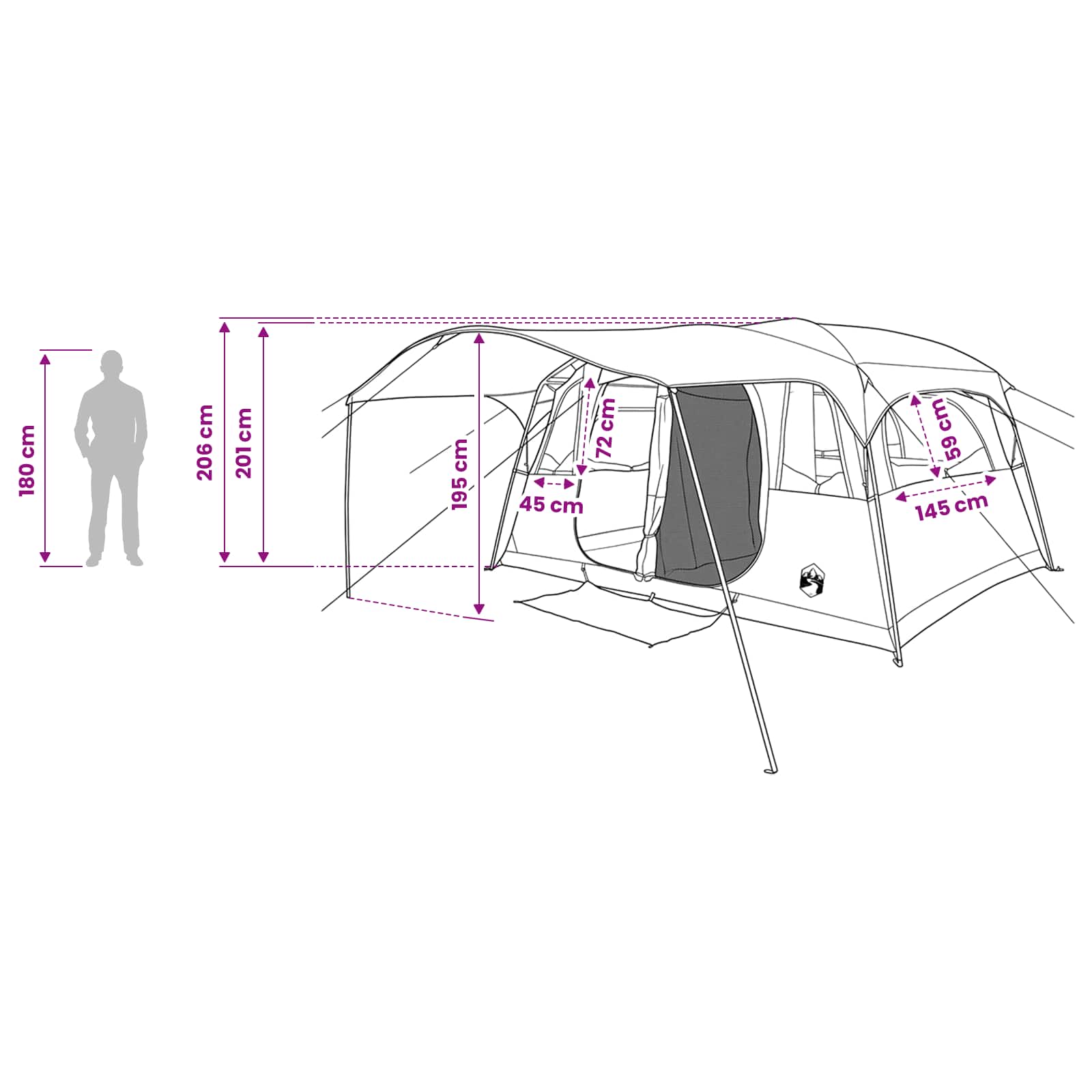 Tunnelzelt 10 Personen Braun Grau Polyester und Stahl