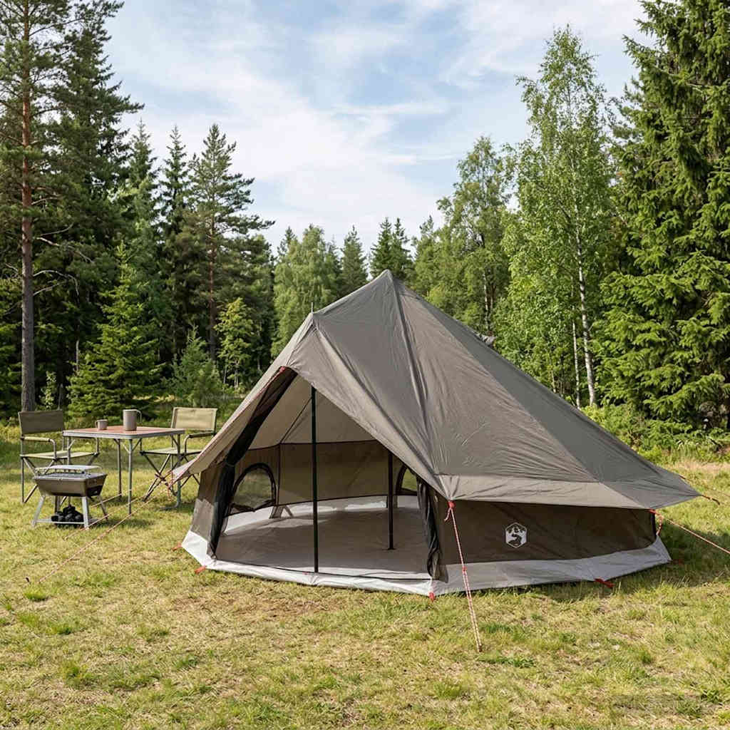 Tipi Zelt 18 Personen Braun Grau Polyester und Stahl
