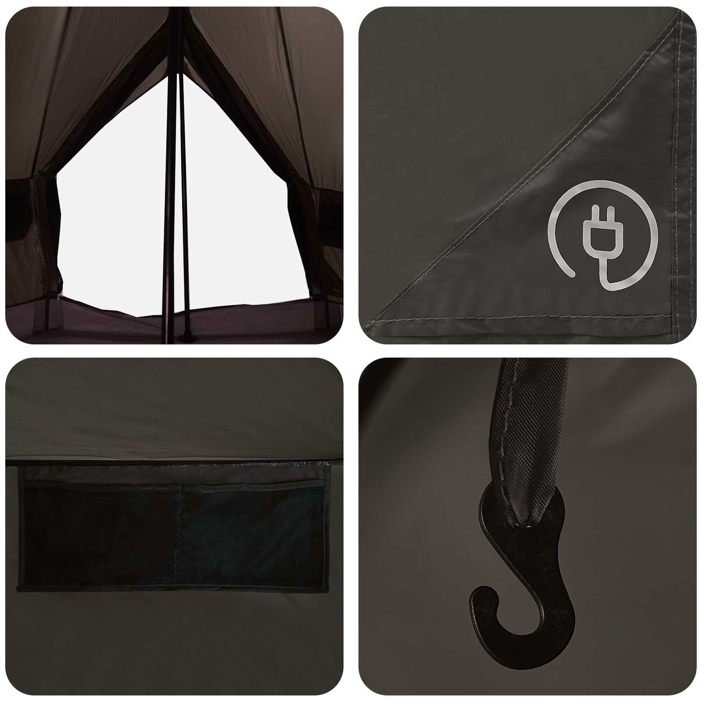 Tipi Zelt 4 Personen Braun Grau Polyester und Stahl