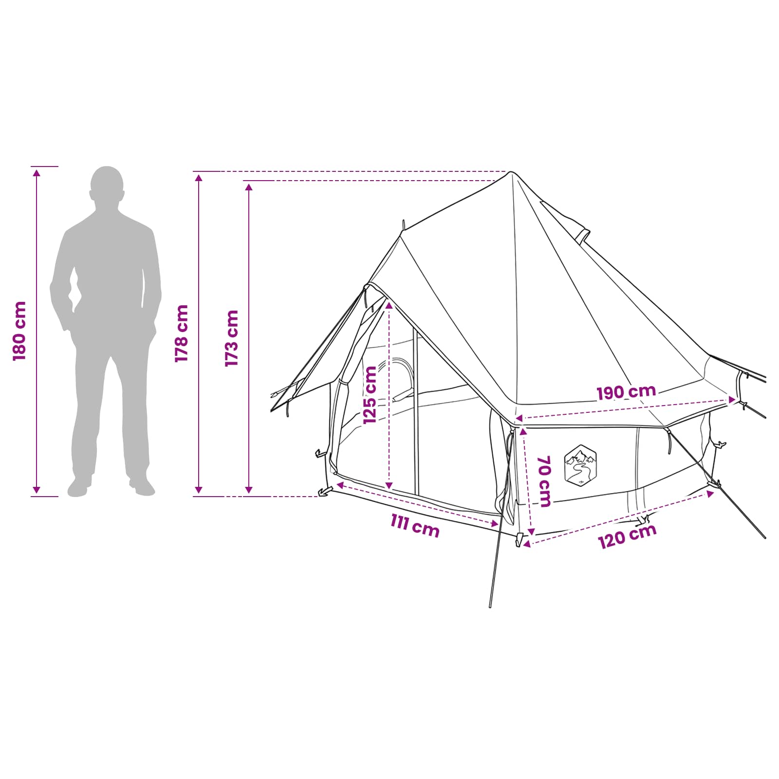 Tipi Zelt 4 Personen Braun Grau Polyester und Stahl