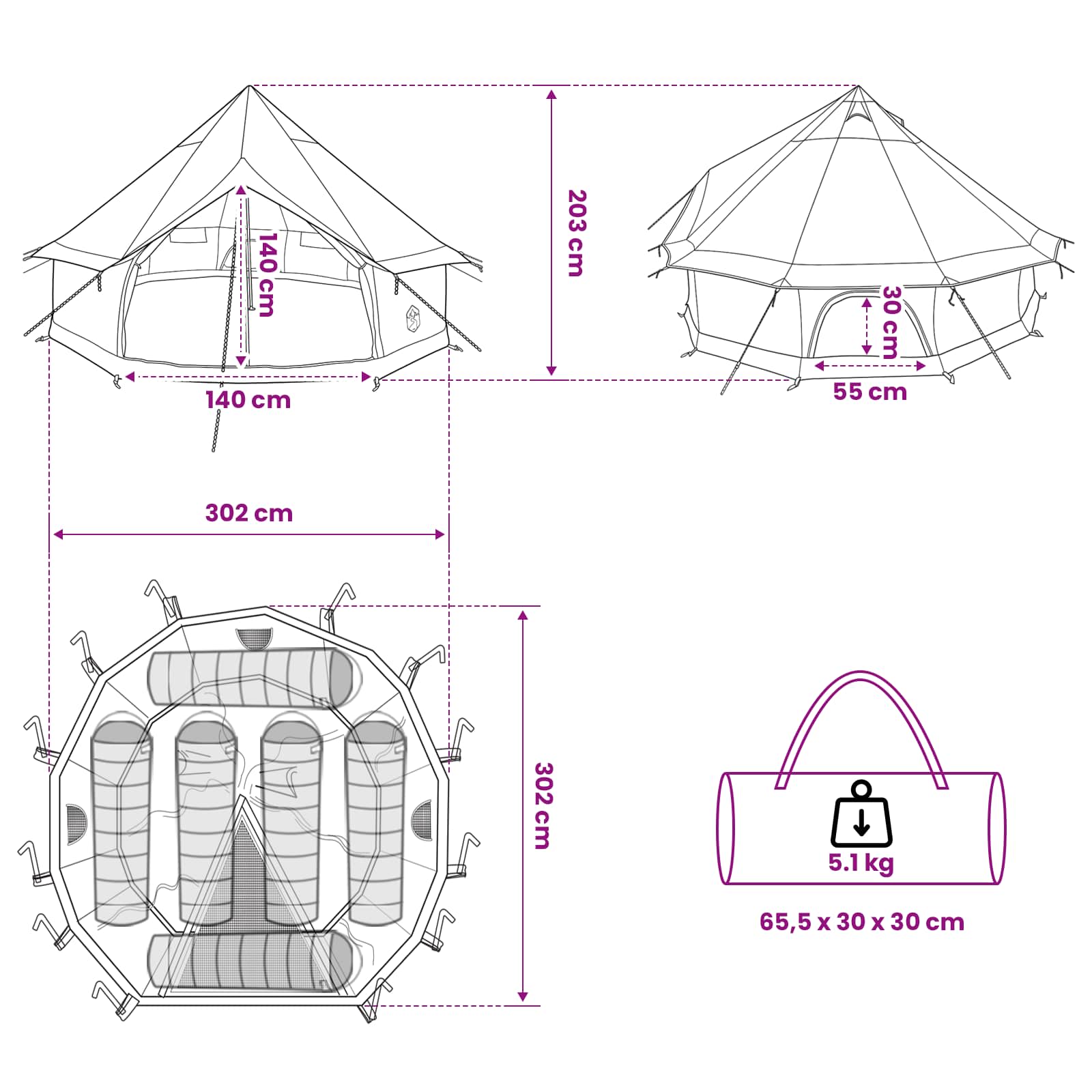 Tipi Zelt 6 Personen Olivgrün Polyester und Stahl