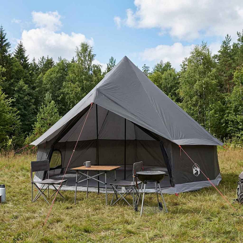 Tipi Zelt 6 Personen Braun Grau Polyester und Stahl