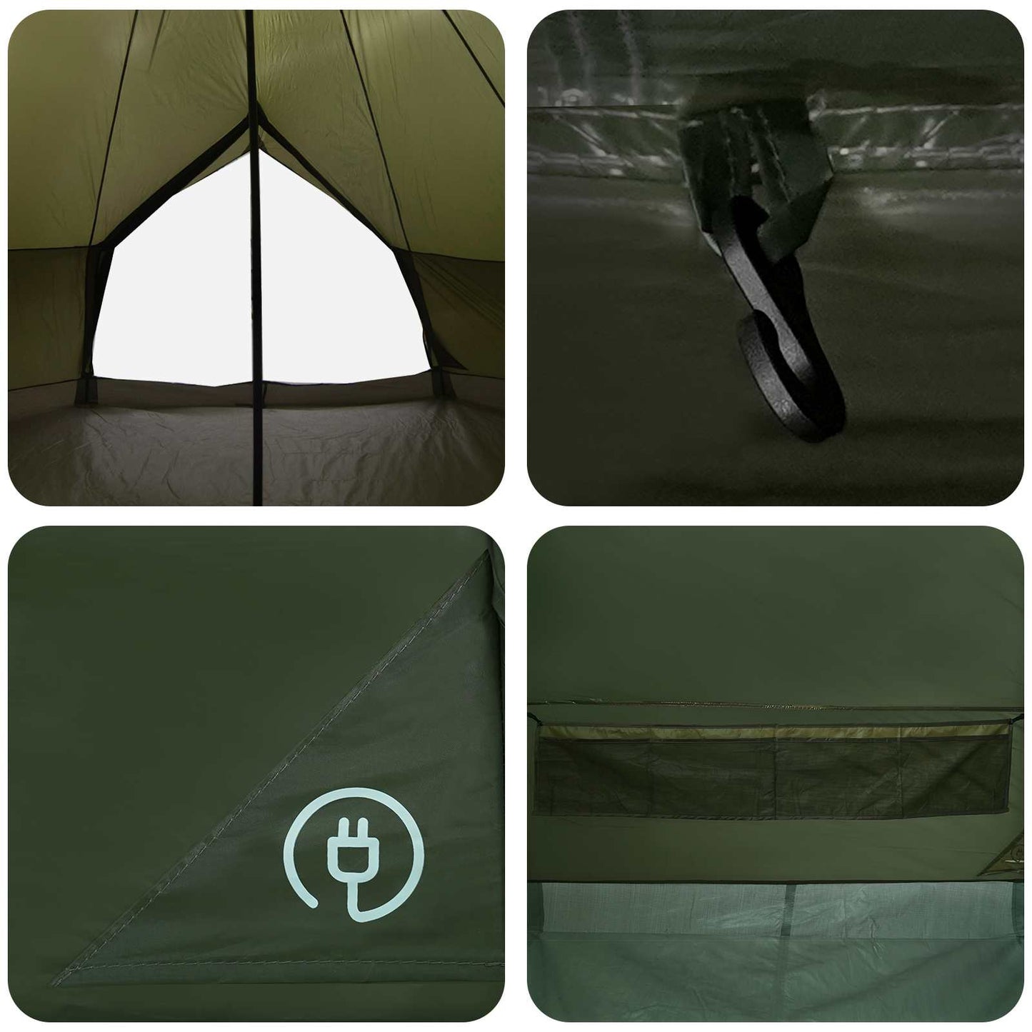 Tipi Zelt 8 Personen Olivgrün Polyester und Stahl