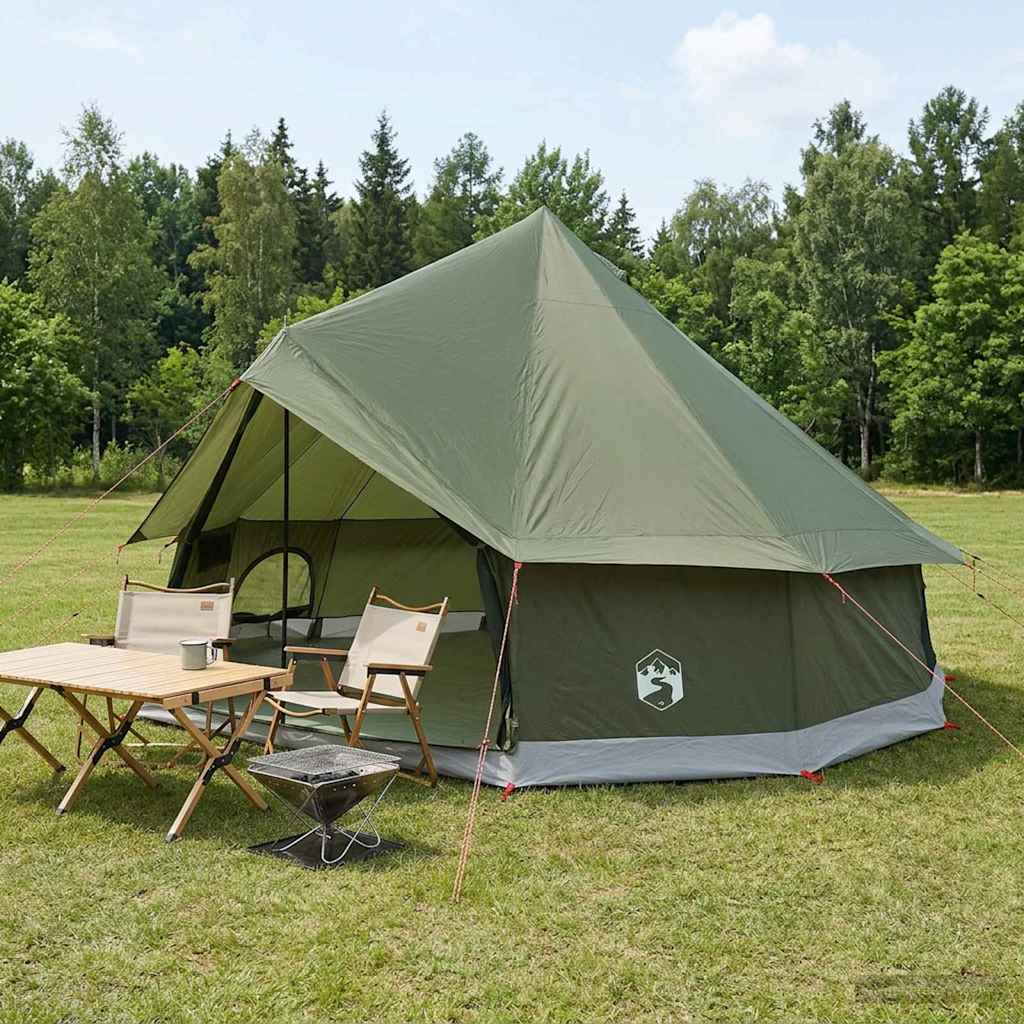 Tipi Zelt 8 Personen Olivgrün Polyester und Stahl