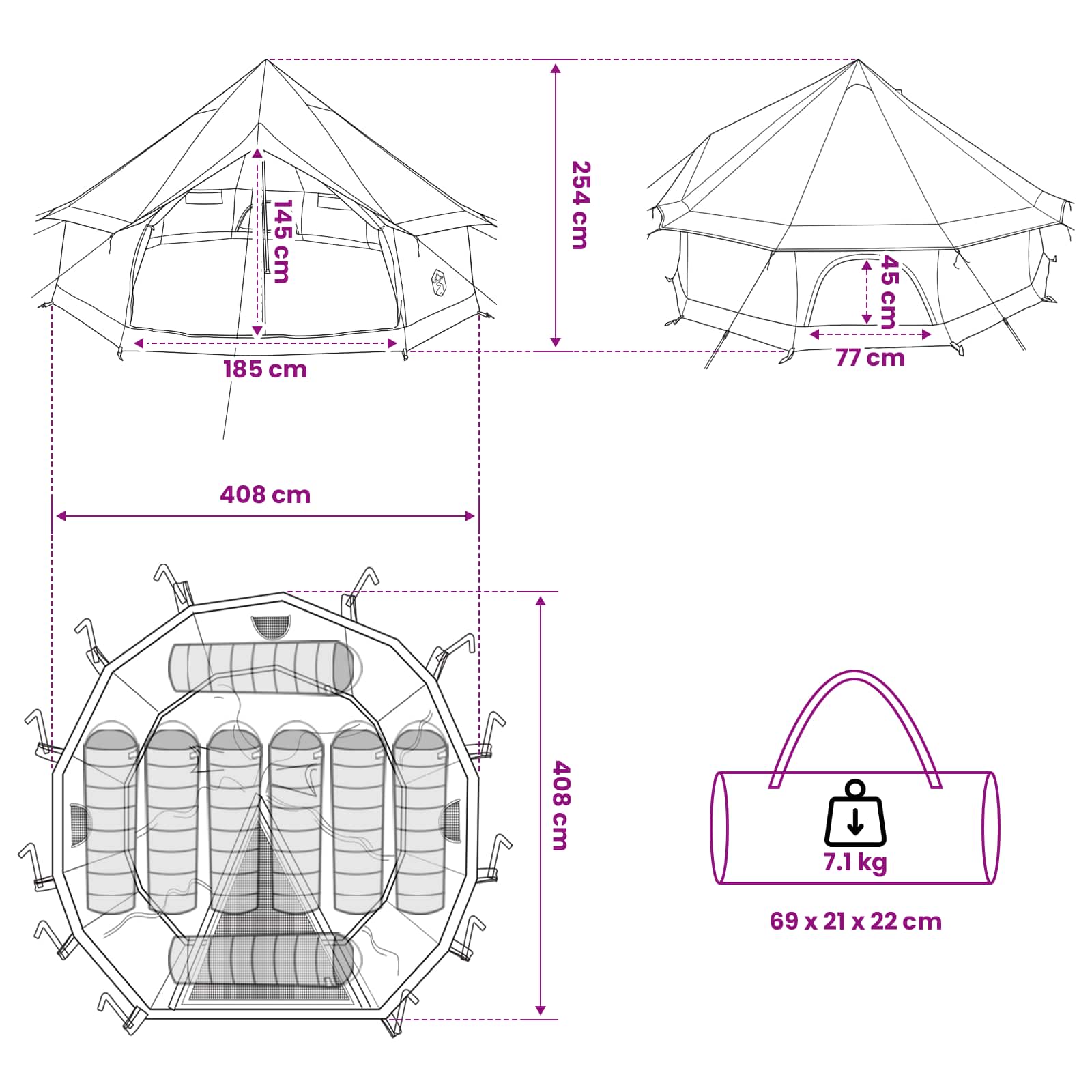 Tipi Zelt 8 Personen Olivgrün Polyester und Stahl