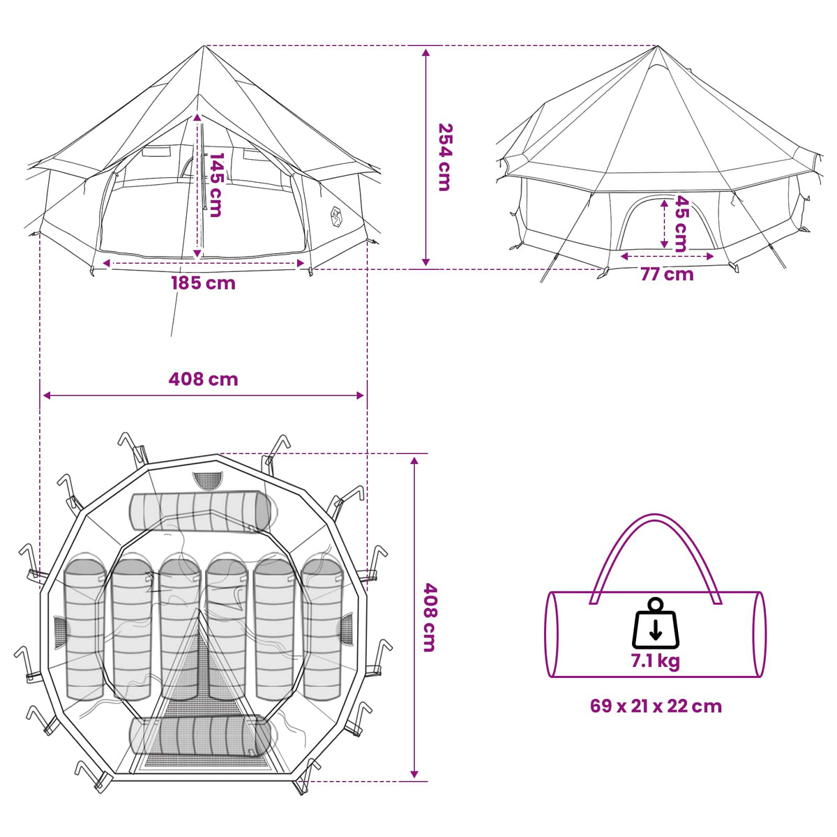 Tipi Zelt 8 Personen Armeegrün Polyester und Stahl