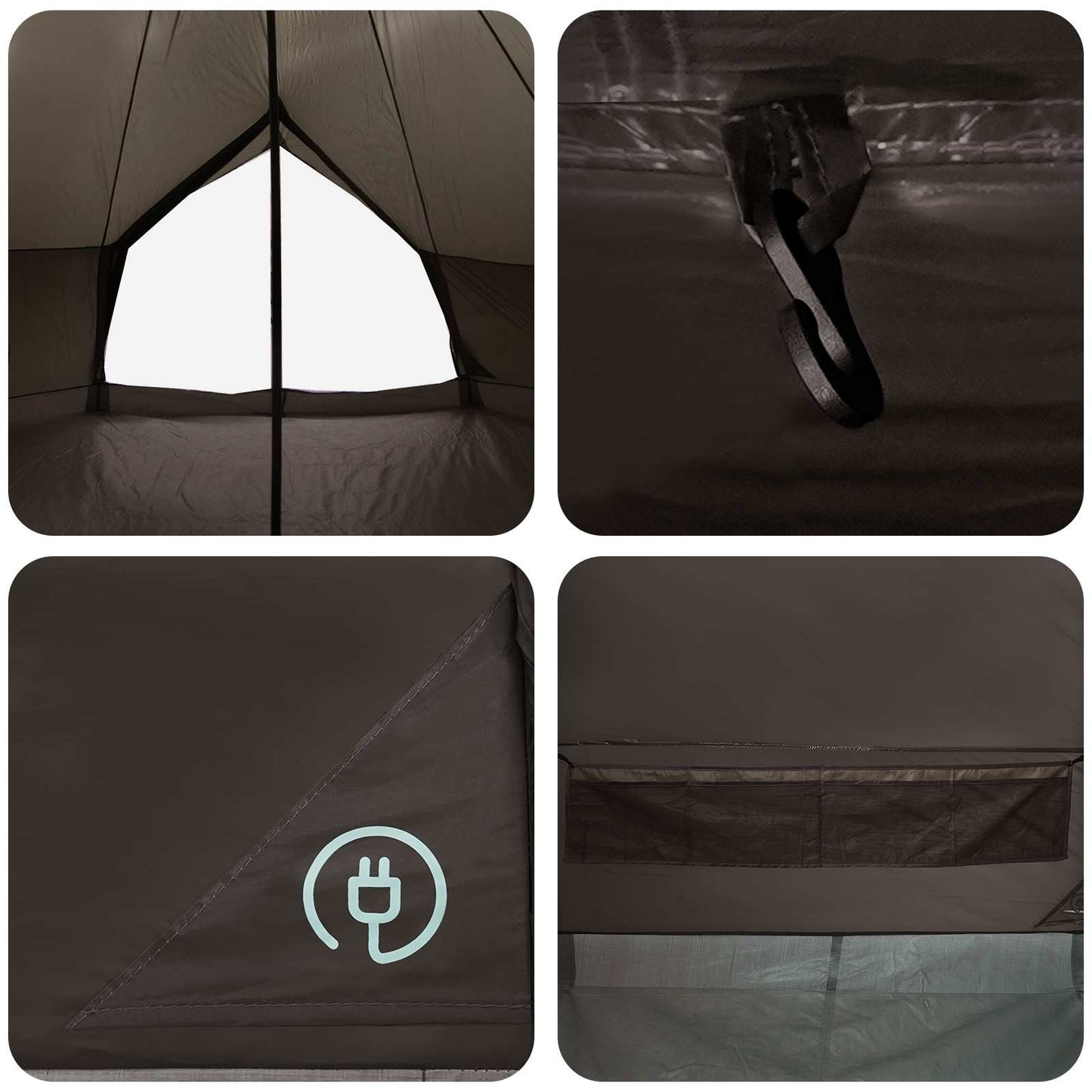 Tipi Zelt 8 Personen Braun Grau Polyester und Stahl