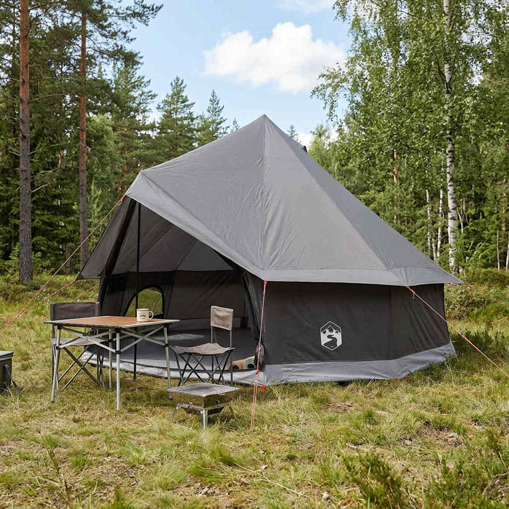 Tipi Zelt 8 Personen Braun Grau Polyester und Stahl