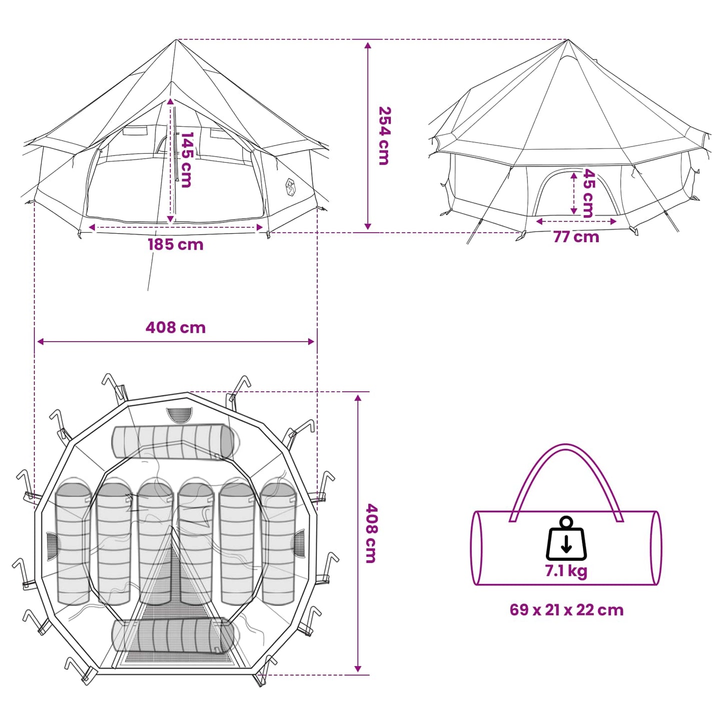 Tipi Zelt 8 Personen Braun Grau Polyester und Stahl