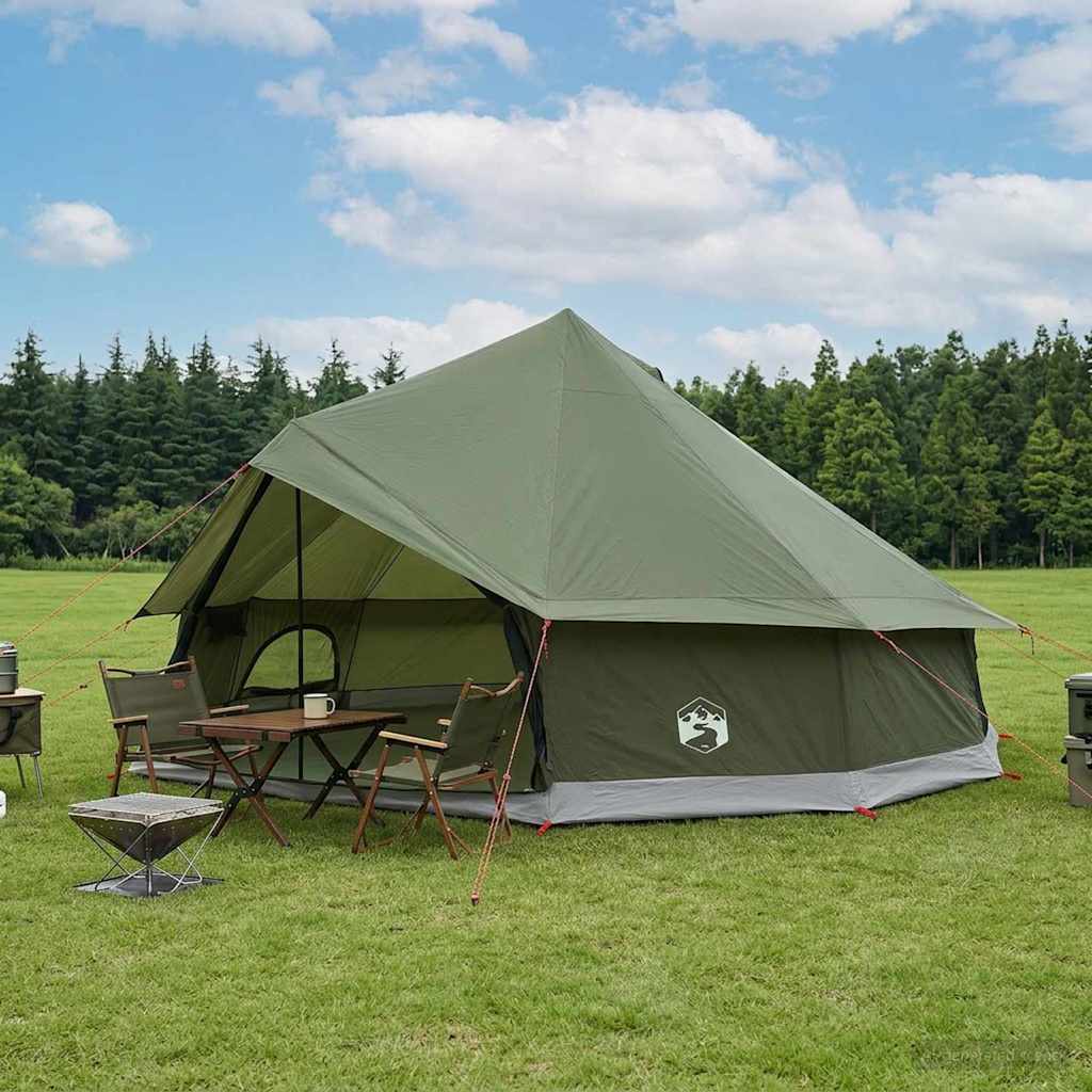 Tipi Zelt 12 Personen Olivgrün Polyester und Stahl