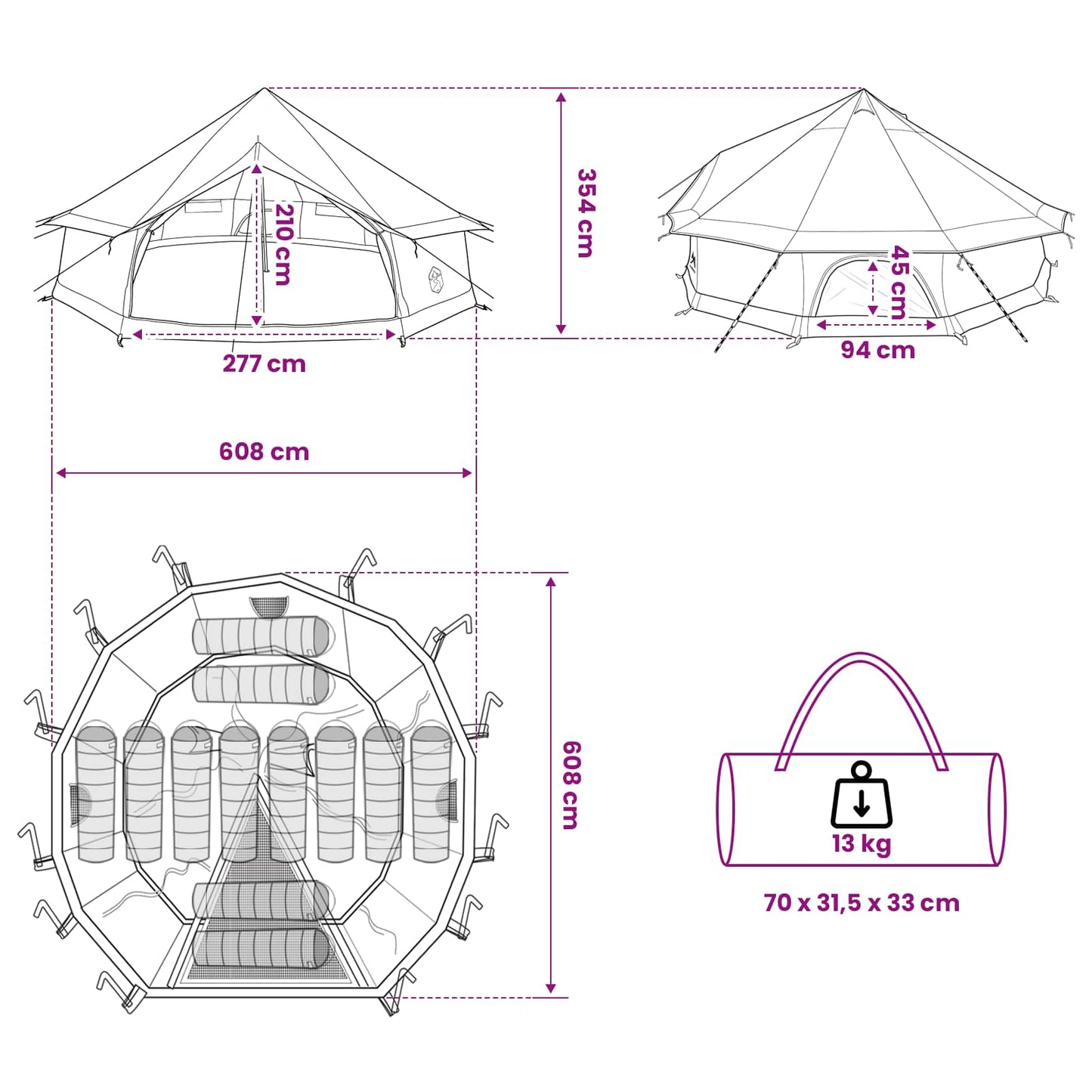 Tipi Zelt 12 Personen Olivgrün Polyester und Stahl
