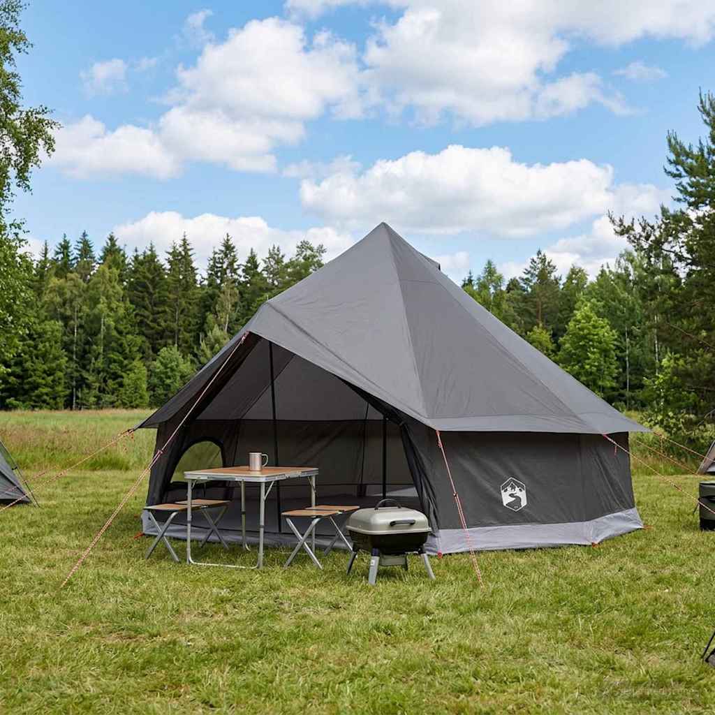 Tipi Zelt 12 Personen Braun Grau Polyester und Stahl